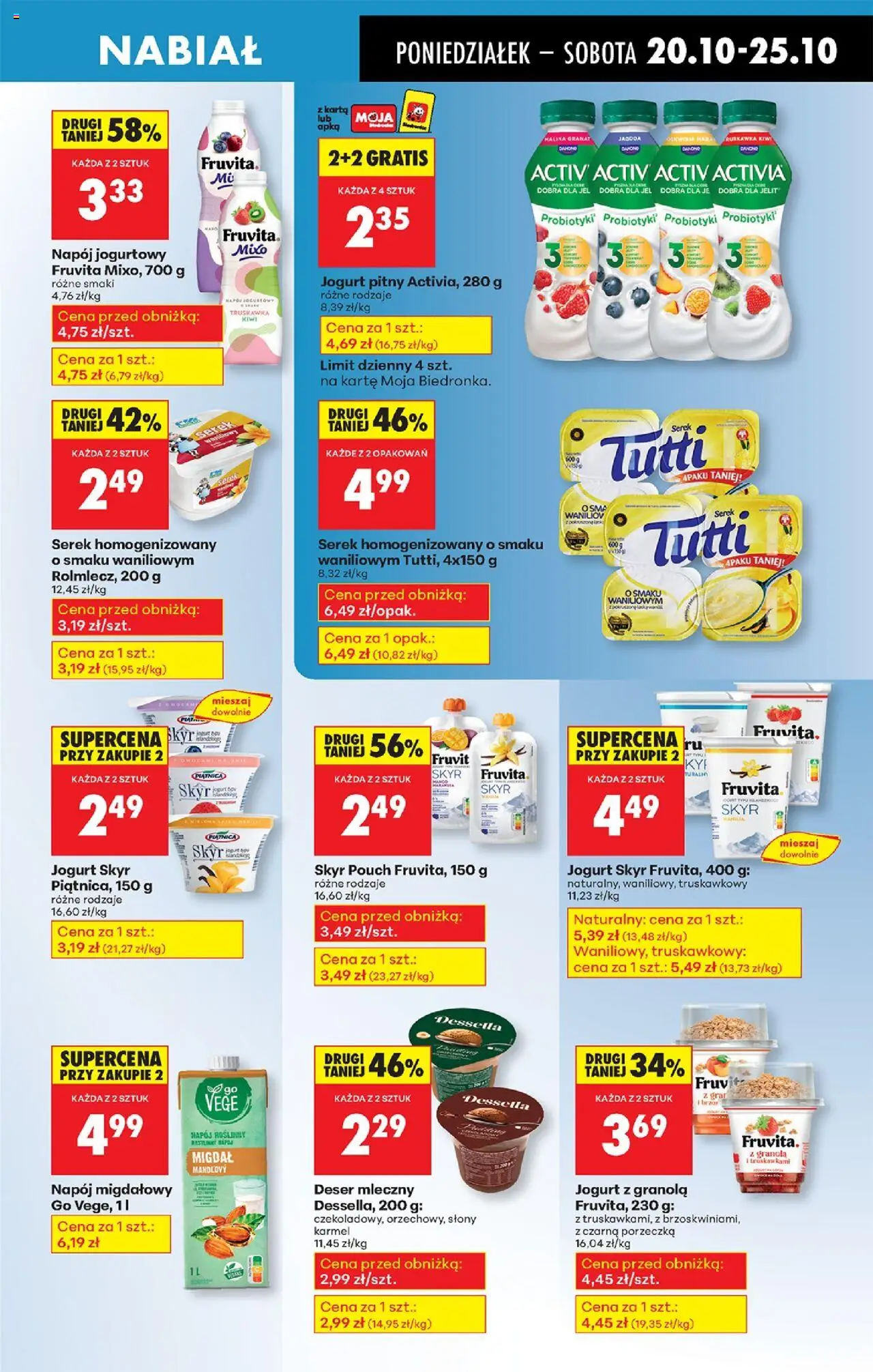 Biedronka gazetka od 20.10.2025 | Strona: 33 | Produkty: Karta, Serek homogenizowany, Napój migdałowy, Skyr