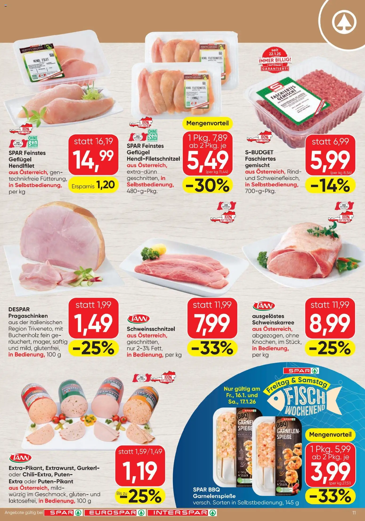 Spar Flugblatt gültig ab 15.01.2026 | Seite: 11 | Produkte: Gurken, Wurst, Knoblauch, Fisch