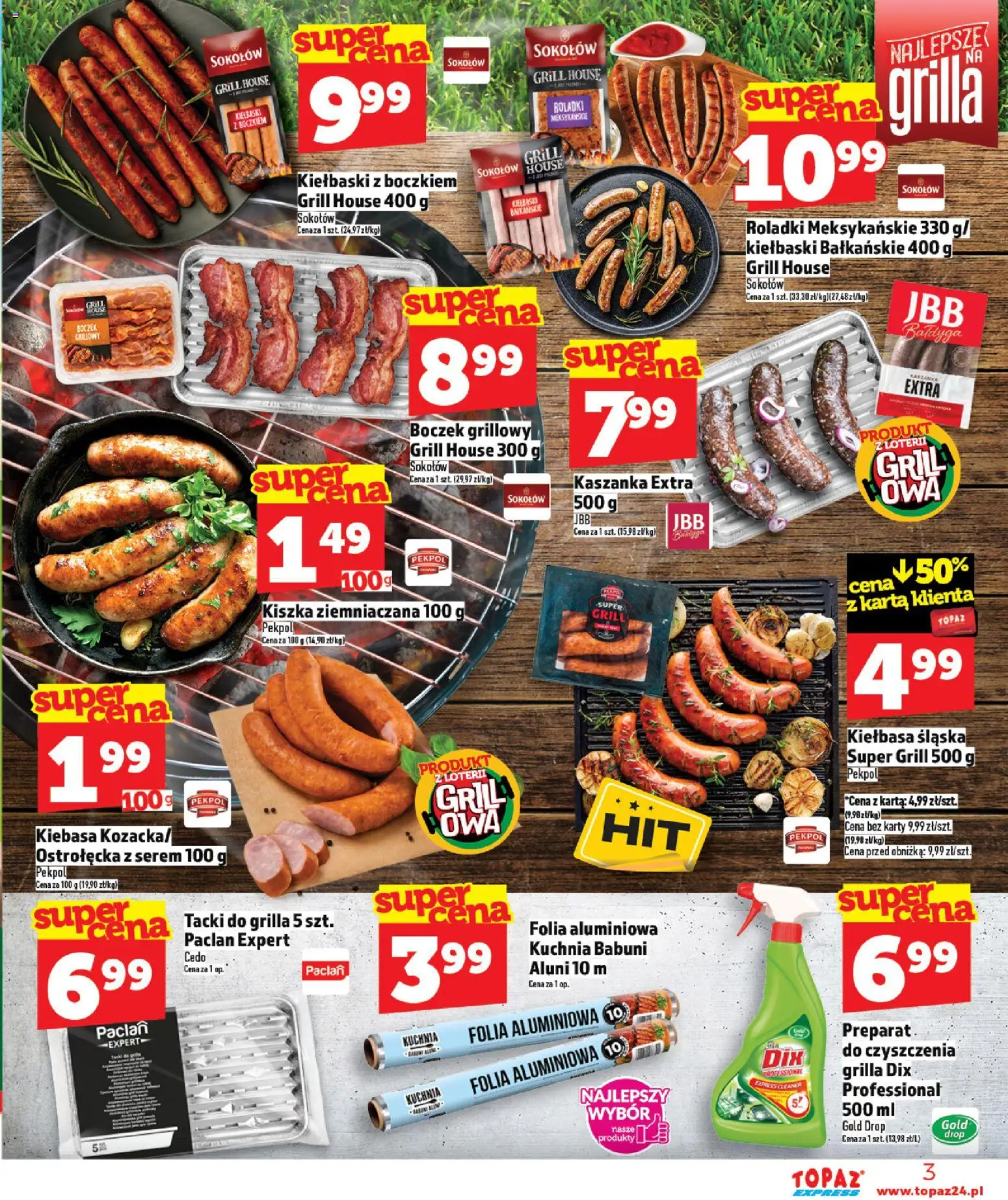Topaz gazetka - Express od 16.04.2026 | Strona: 3 | Produkty: Kiełbasa, Kiszka ziemniaczana, Grill, Kiełbaski