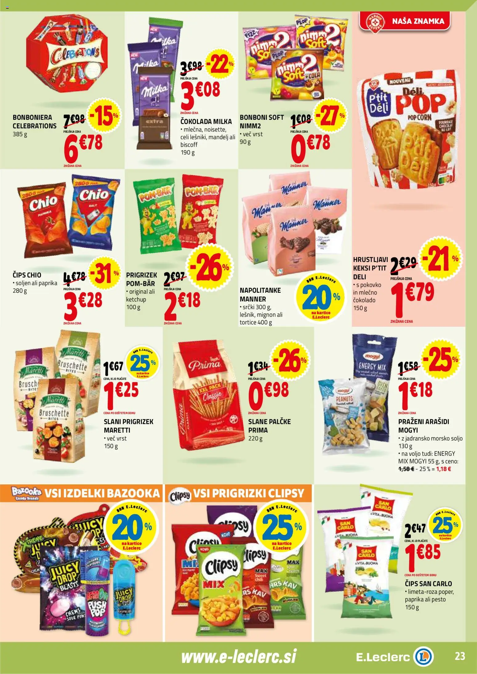 Novi E.leclerc katalog ponudbe – veljaven od 21.01.2026 | Stran: 23 | Izdelki: Bonboni, Arašidi, Pesto, Prigrizki