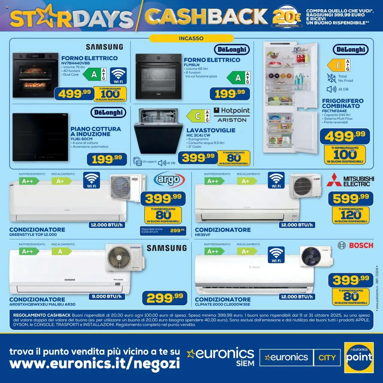 Volantino Euronics del 09.10.2025 | Pagina: 17 | Prodotti: Top, Piano cottura, Forno, Samsung