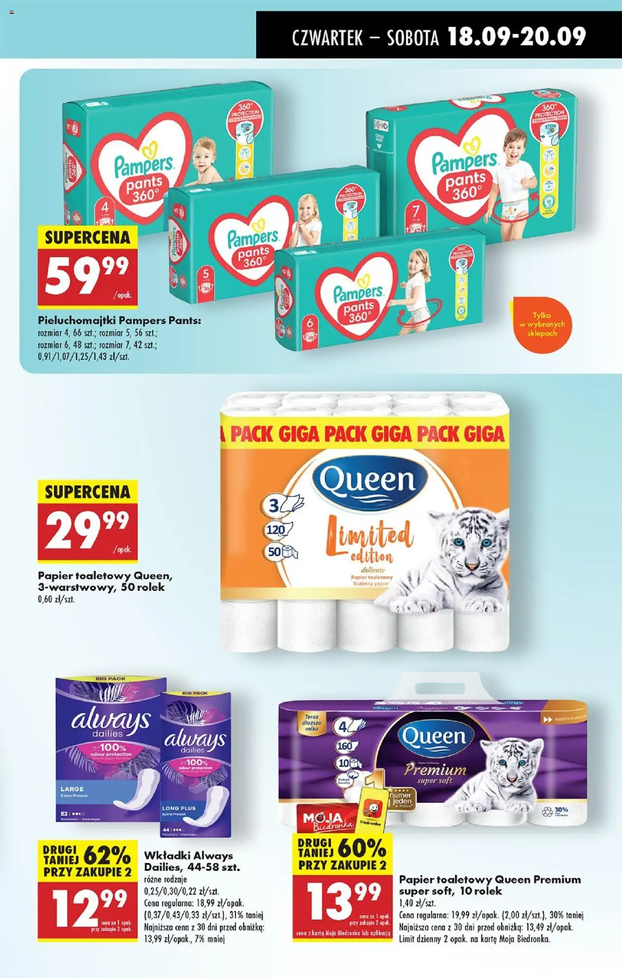 Biedronka gazetka - Oferta w tym tygodniu od 18.09.2025 | Strona: 65 | Produkty: Papier toaletowy queen, Papier toaletowy, Pampers, Pieluchomajtki