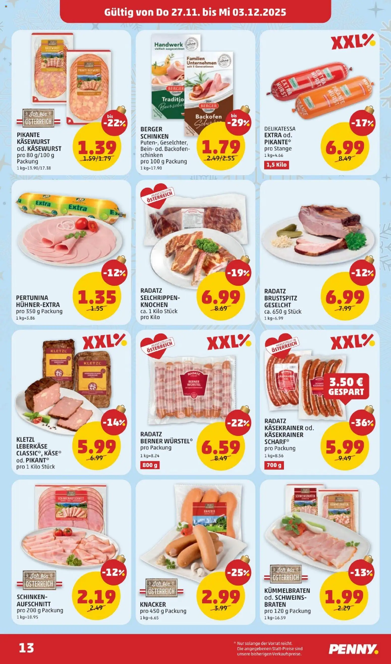 Penny Markt - Black Friday gültig ab 27.11.2025 | Seite: 13 | Produkte: Wurst, Schinken