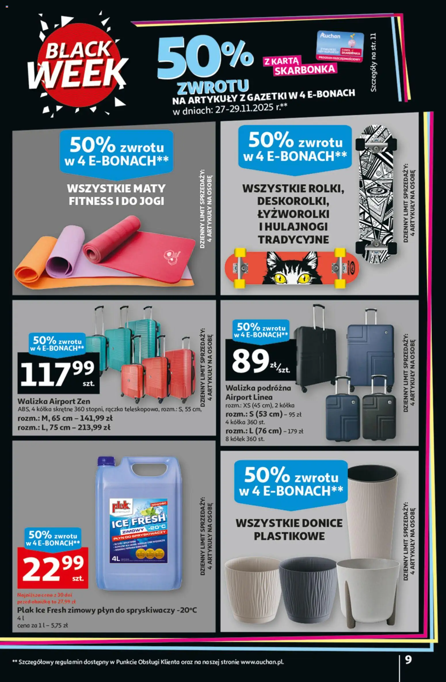 Auchan Black Friday od 27.11.2025 | Strona: 9 | Produkty: Karta, Walizka, Płyn do spryskiwaczy