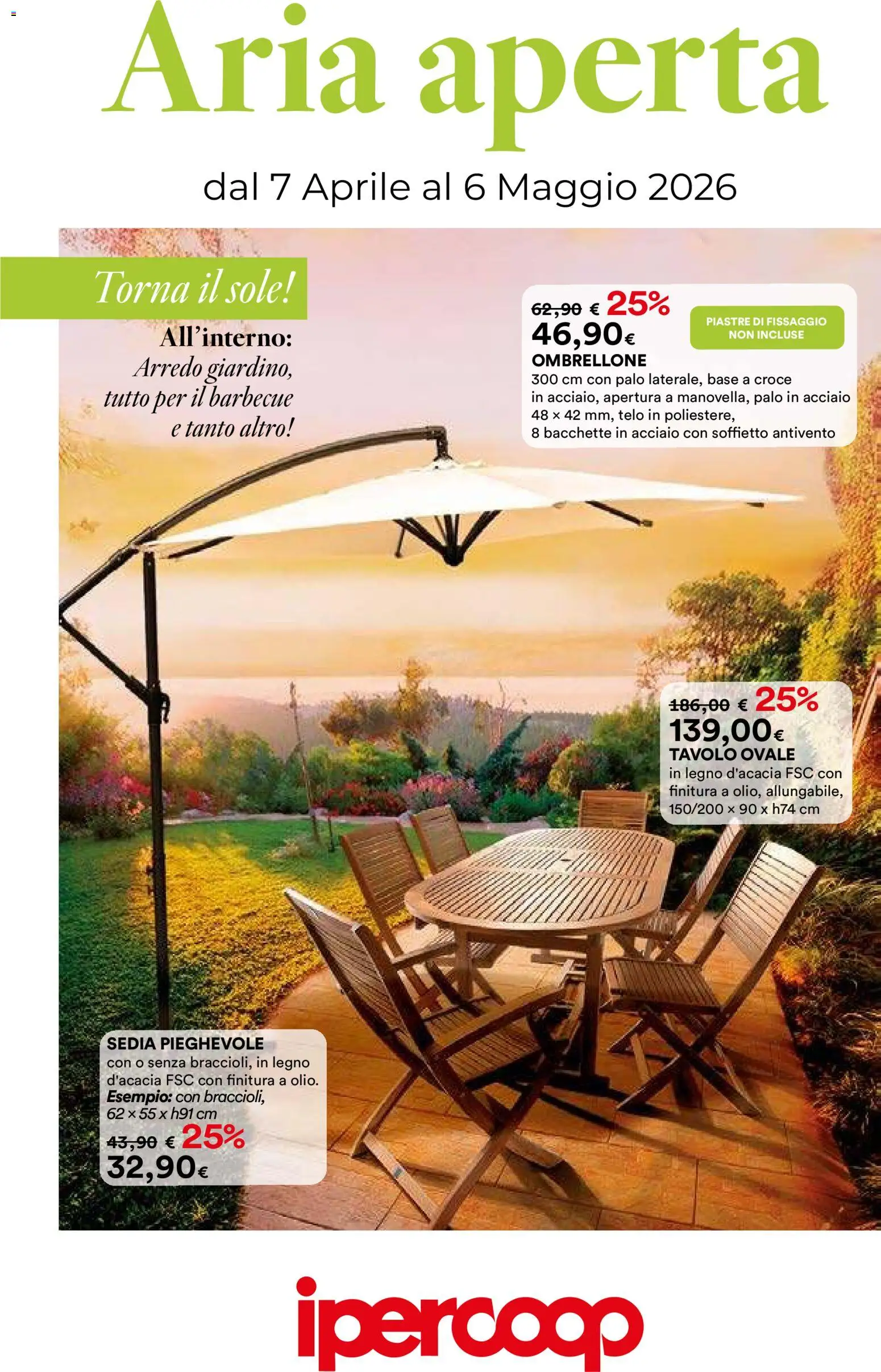 Volantino Ipercoop del 07.04.2026 | Pagina: 1 | Prodotti: Ombrellone, Barbecue, Tavolo, Sedia