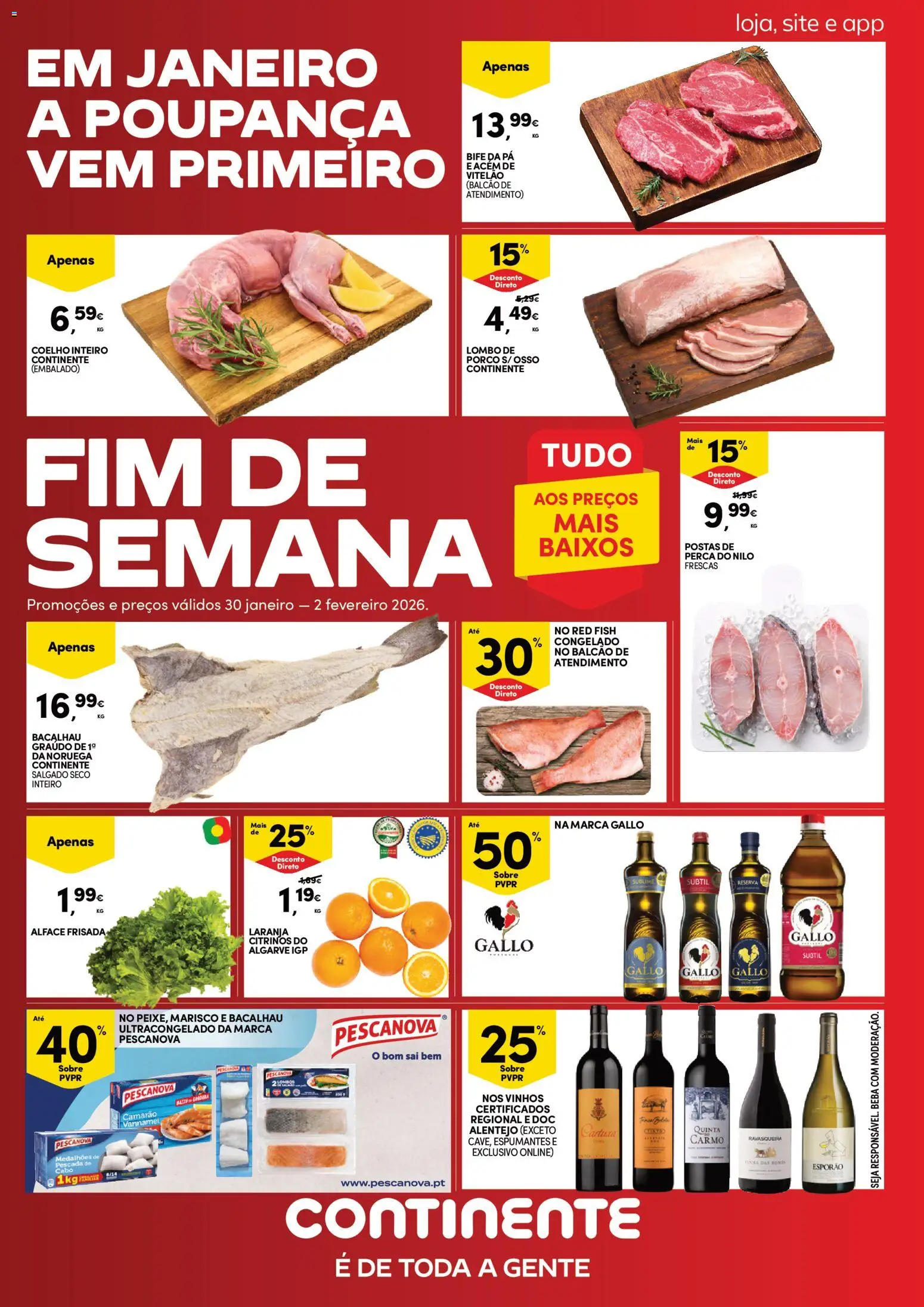 Continente - Fim de Semana │ válido de 30.01.2026 | Página: 1 | Produtos: Pescada, Lombo, Coelho, Pá