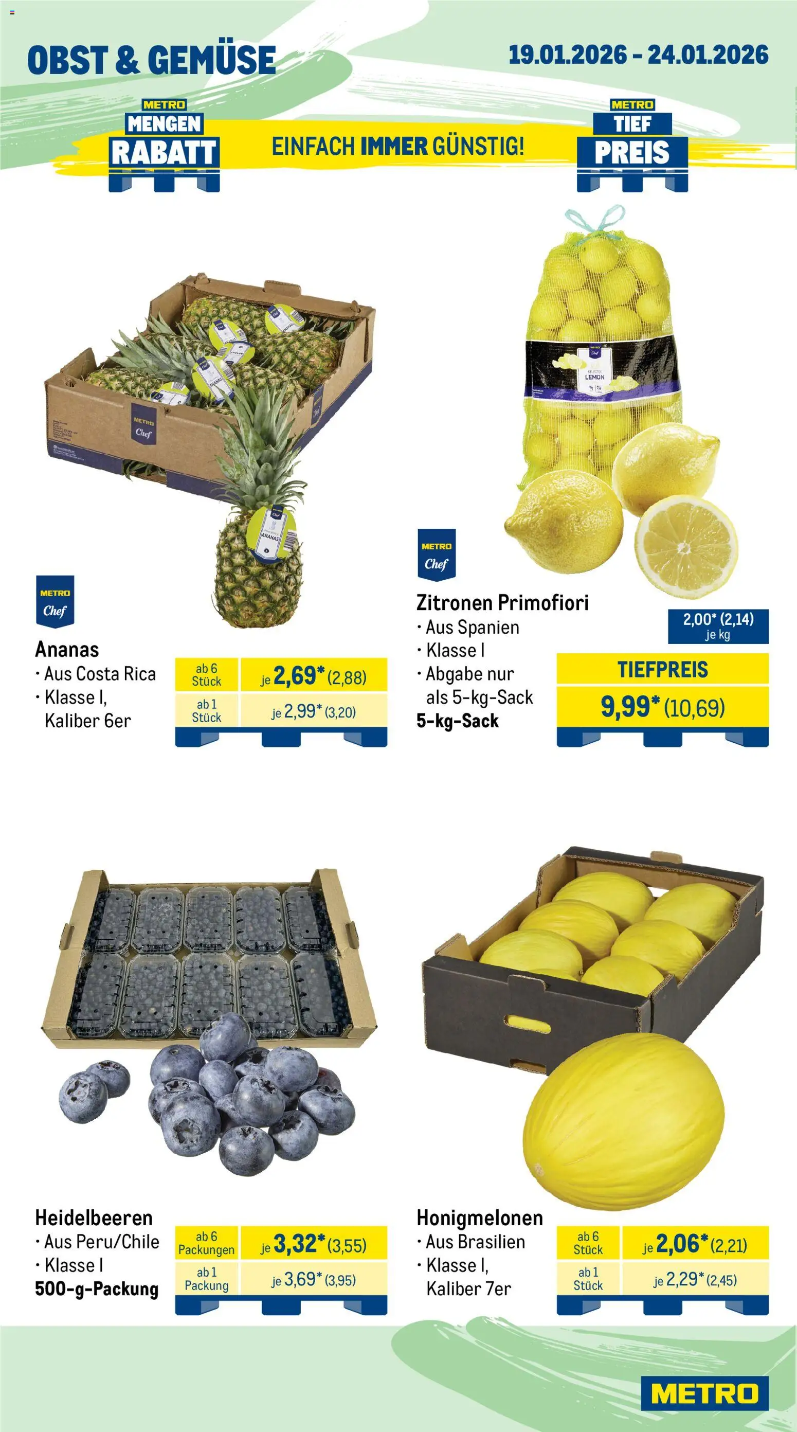 Metro Wochen-Angebote Gastro – gültig ab 19.01.2026 | Seite: 8 | Produkte: Ananas, Gemüse, Obst, Zitronen