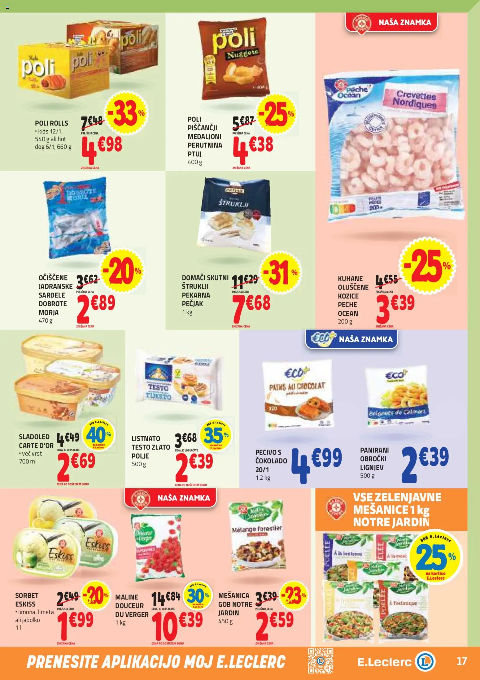 Novi E.leclerc katalog ponudbe – veljaven od 15.04.2026 | Stran: 17 | Izdelki: Limeta, Štruklji, Sardele, Maline