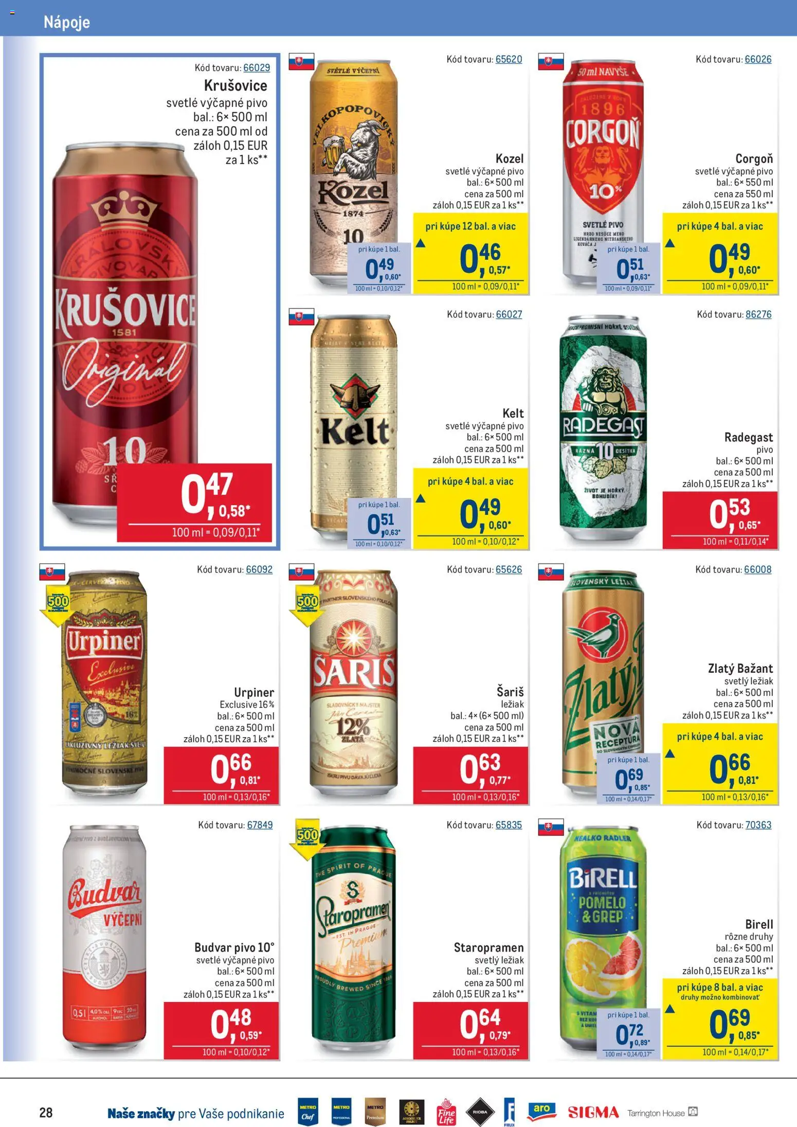 Nové Metro akcie – leták je platný od 28.01.2026 | Strana: 28 | Produkty: Pivo, Radegast, Staropramen, Corgoň