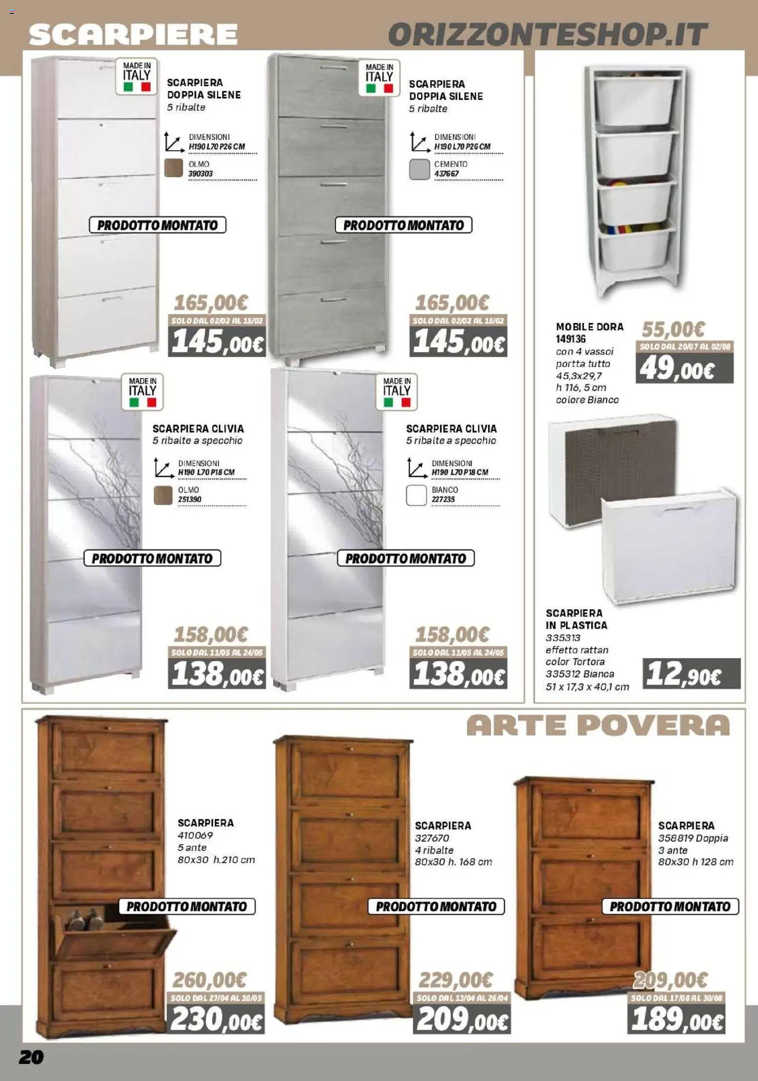 Volantino Orizzonte del 16.01.2026 | Pagina: 20 | Prodotti: Mobile, Scarpiera, Specchio