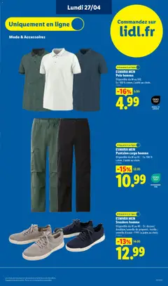 LIDL - Prévisualisation de ESMARA MEN Pantalon cargo homme, Disponible du M au XL - Ex. 100% coton. L'unité au choix. valide à partir de 23.04.2026 | Page: 67 | Produits: Polo, Pantalon