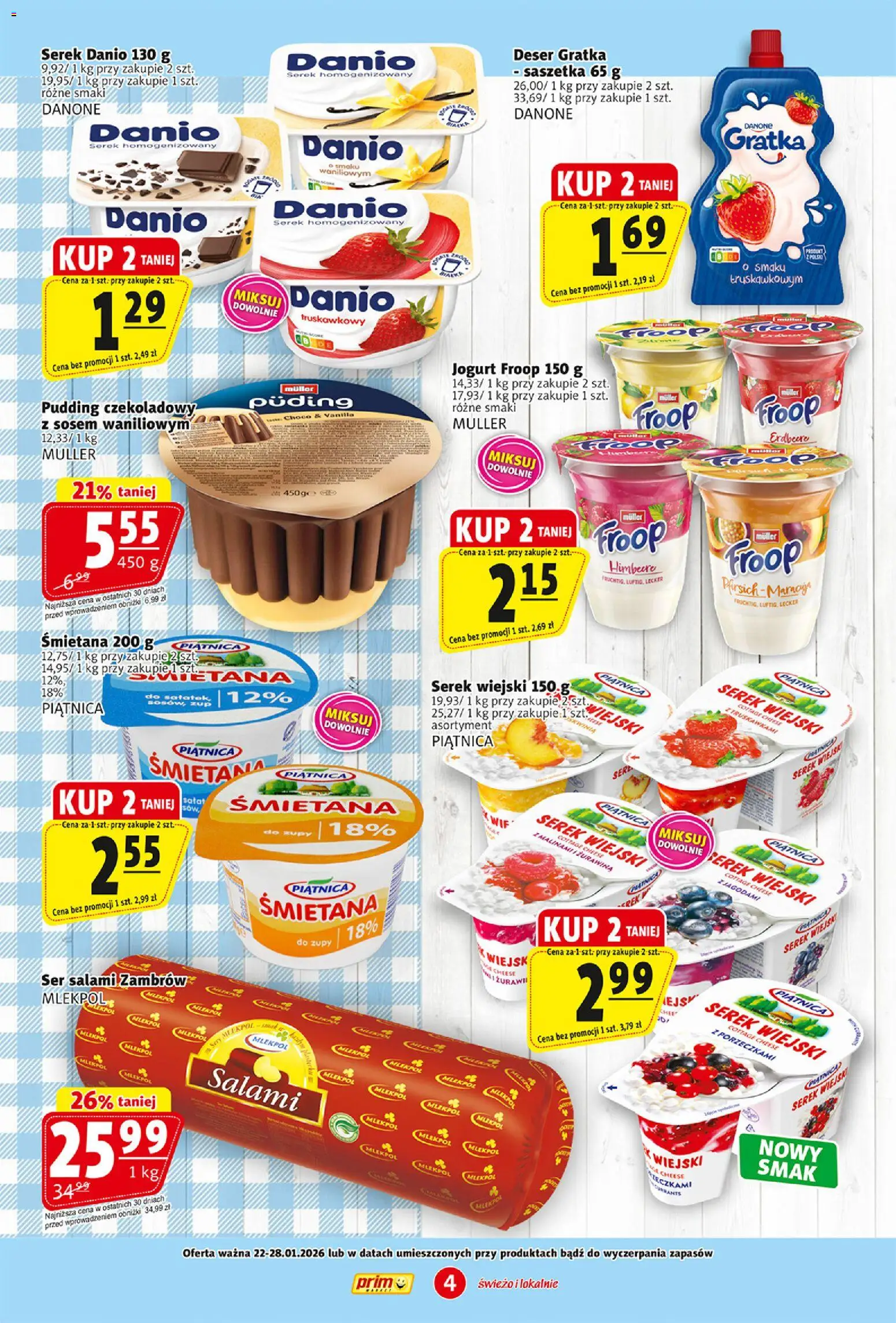 Prim Market Gazetka od 22.01.2026 | Strona: 4 | Produkty: Serek wiejski, Ser, Jogurt, Śmietana