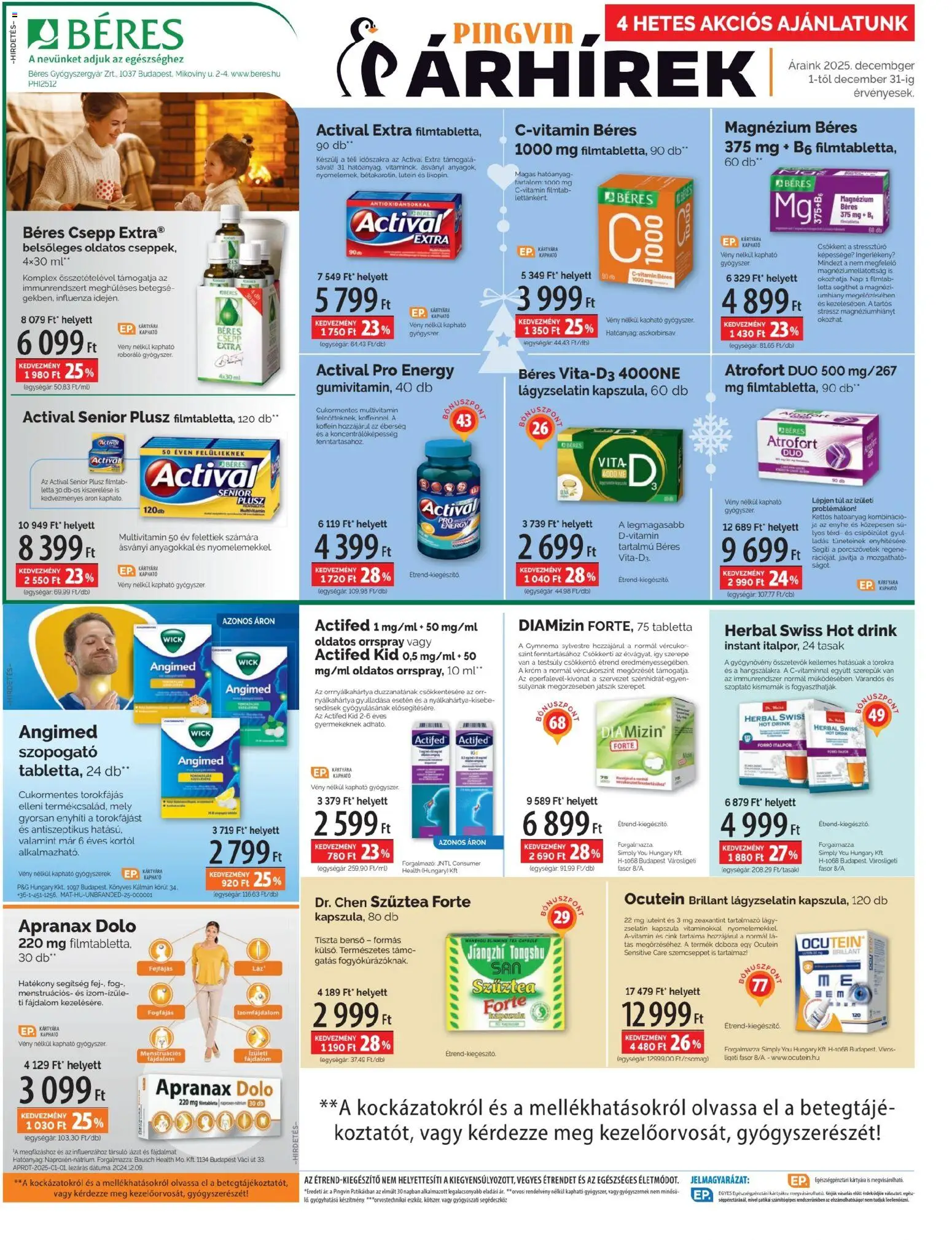 Pingvin Patika akciós ujság - amely érvényes a következő dátumtól: 01.12.2025 | Oldal: 2 | Termékek: Egér, Béres csepp, Zselatin, Tea