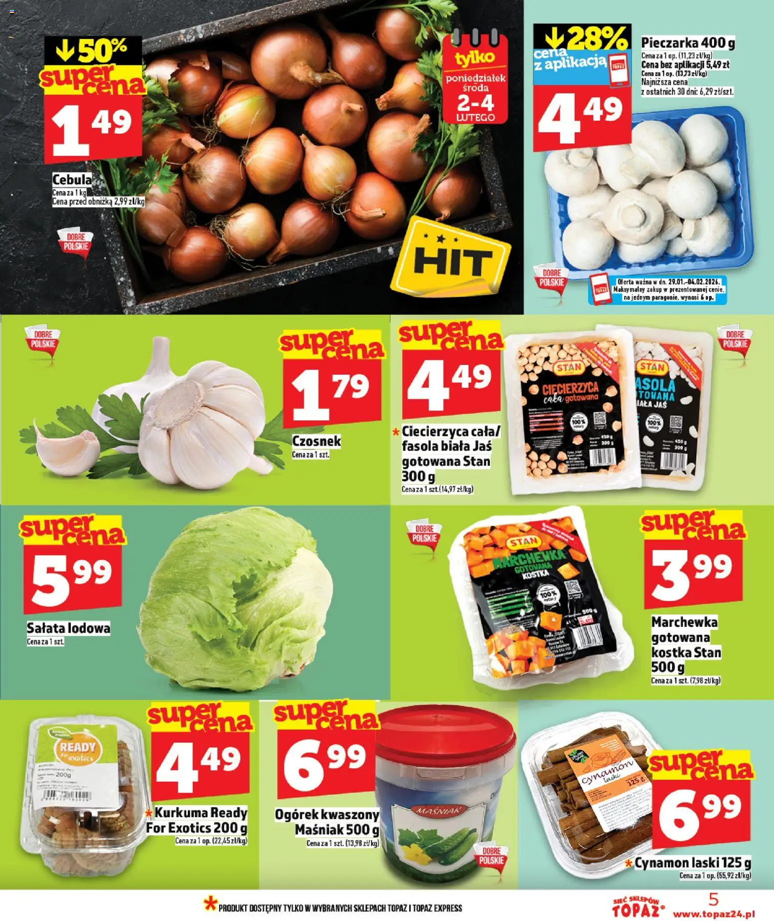 Topaz Gazetka od 29.01.2026 | Strona: 5 | Produkty: Cynamon, Kurkuma, Fasola biała, Marchewka