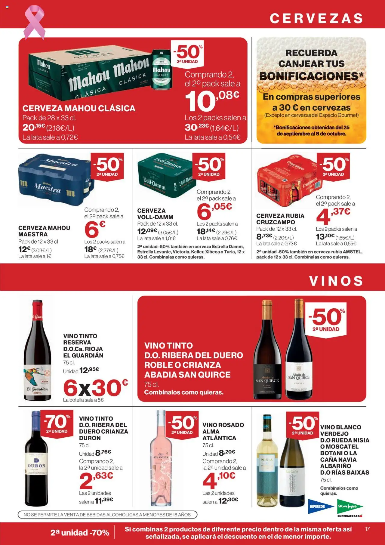 Hipercor catálogo │ válido desde el 09.10.2025 | Página: 19 | Productos: Vino rosado, Vino, Cerveza