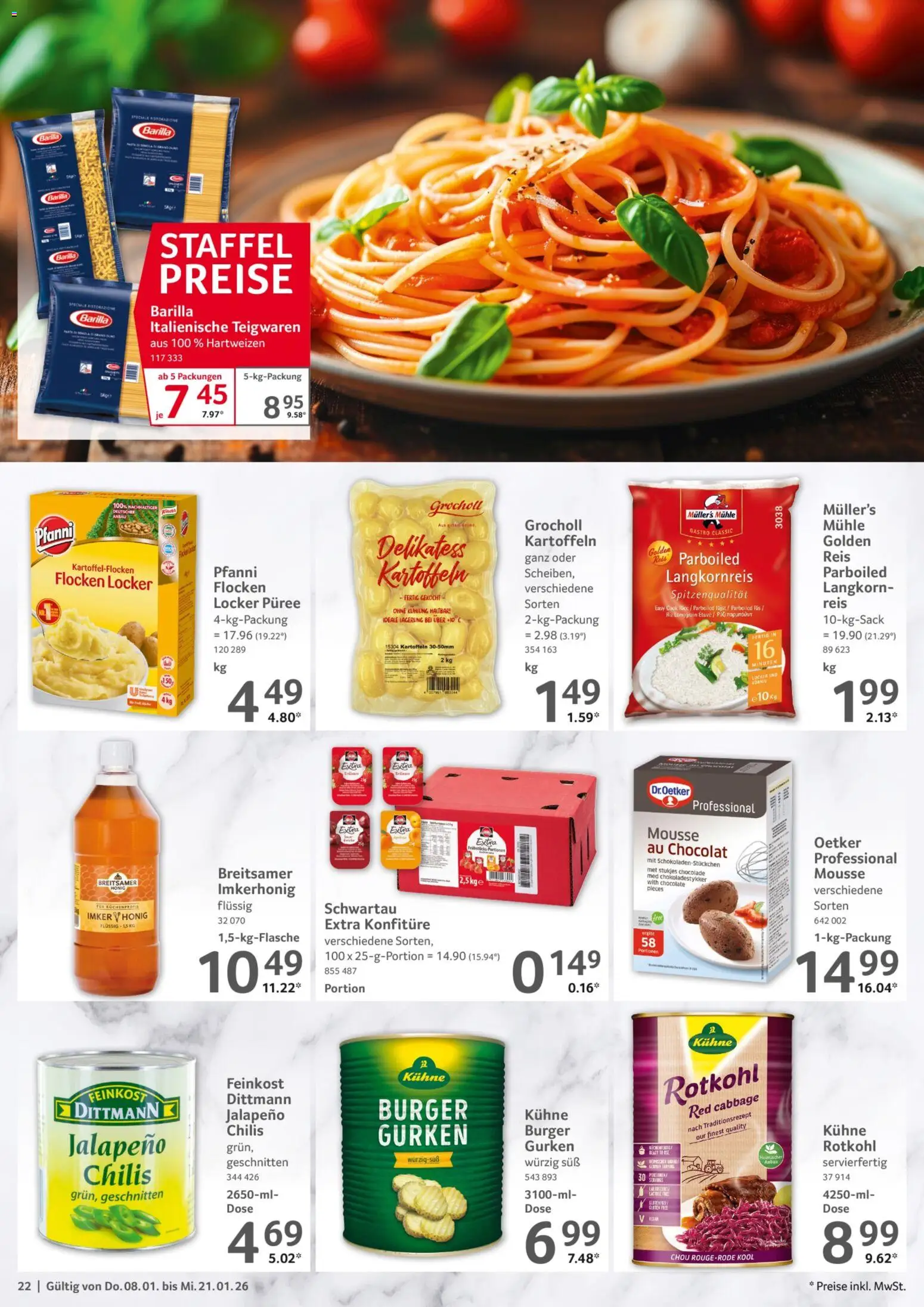 Selgros Gastronomie – gültig ab 08.01.2026 | Seite: 22 | Produkte: Rotkohl, Kartoffeln, Reis, Gurken