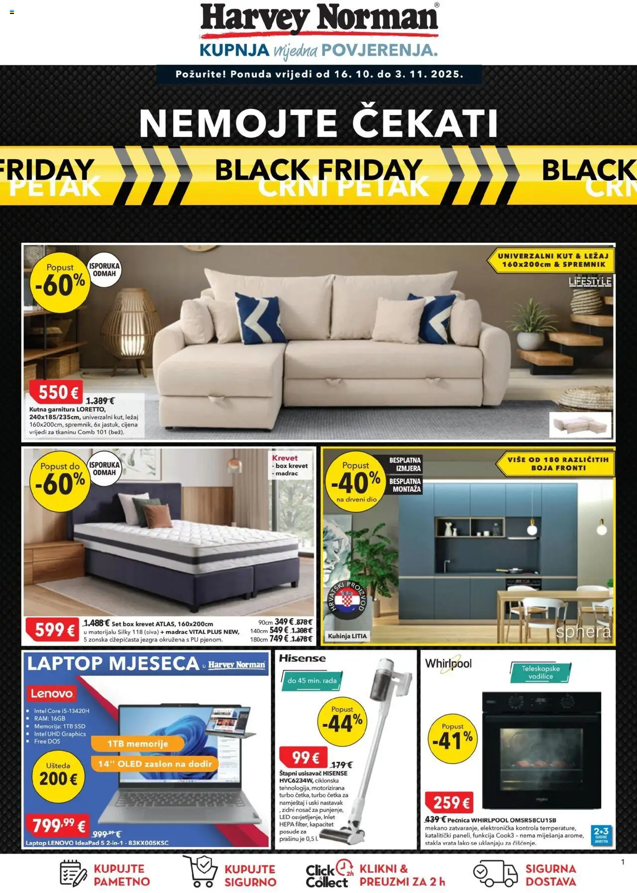 Harvey Norman katalog | vrijedi od 16.10.2025 | Stranica: 1 | Proizvodi: Usisavač, Vrata, Kutna garnitura, Pećnica