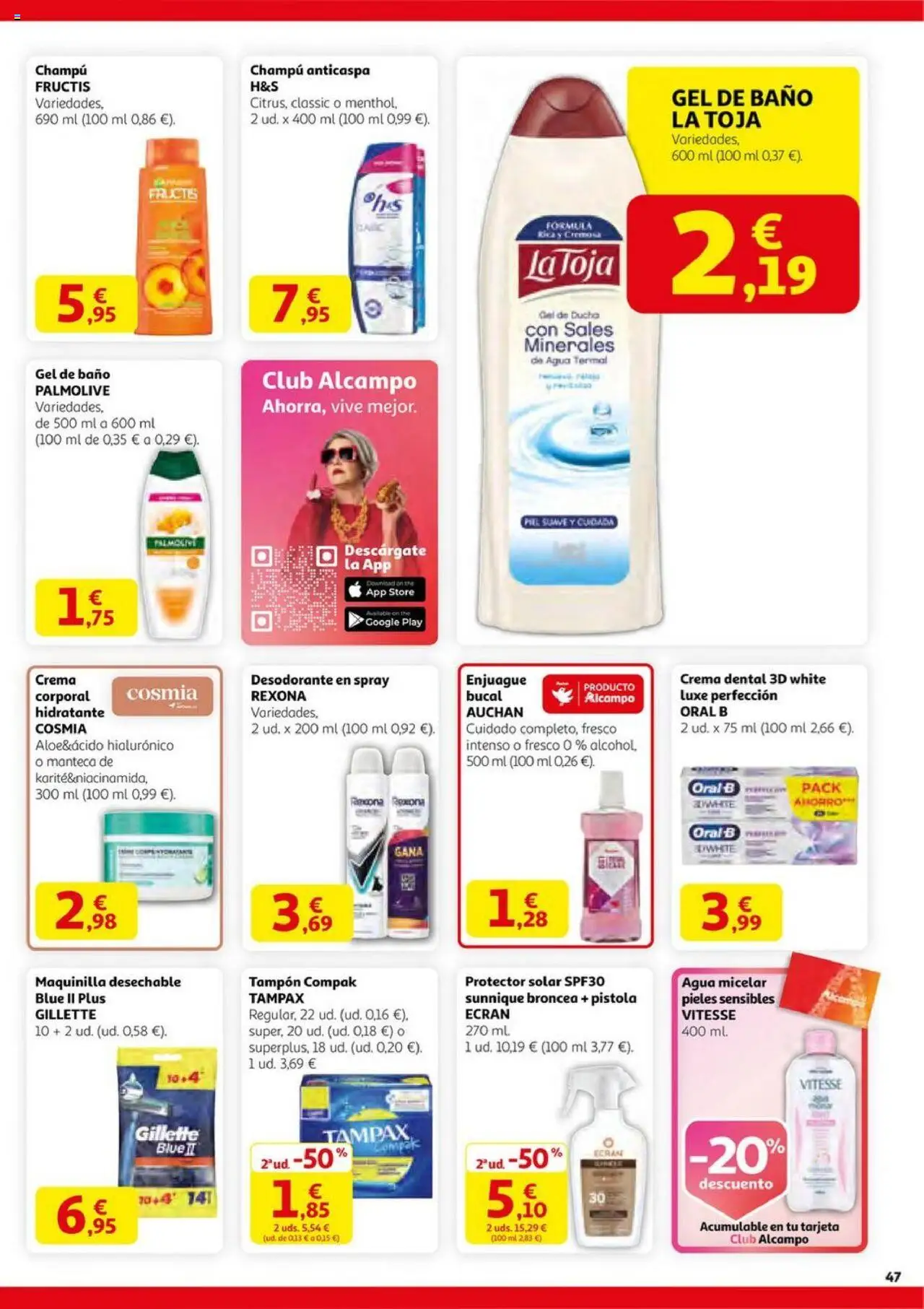 Alcampo - HG Nacional  │ válido desde el 14.08.2025 | Página: 47 | Productos: Champú, Agua micelar, Protector solar, Gel de ducha