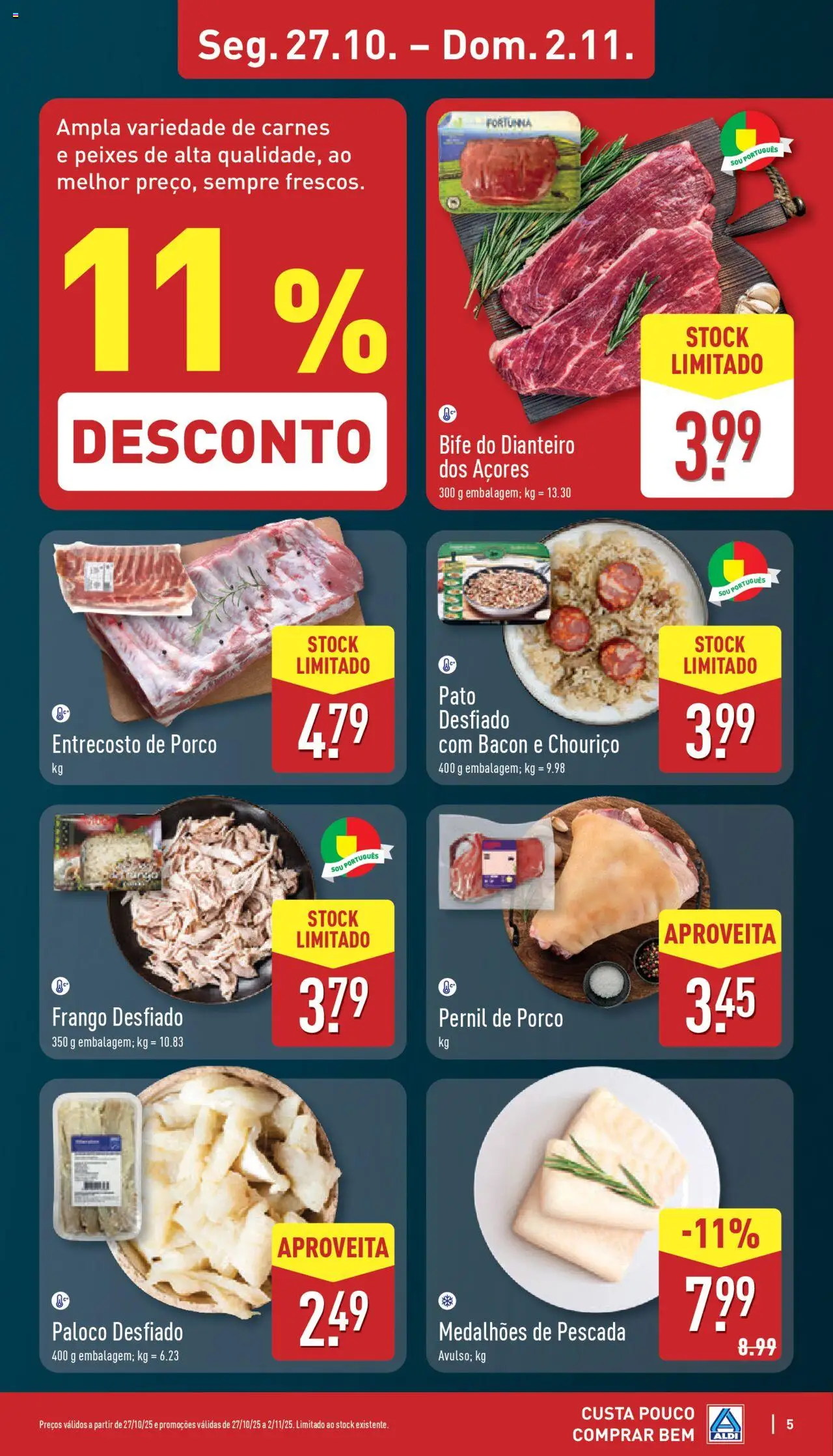 Aldi folheto │ válido de 27.10.2025 | Página: 5 | Produtos: Bacon, Pernil, Pescada, Chouriço