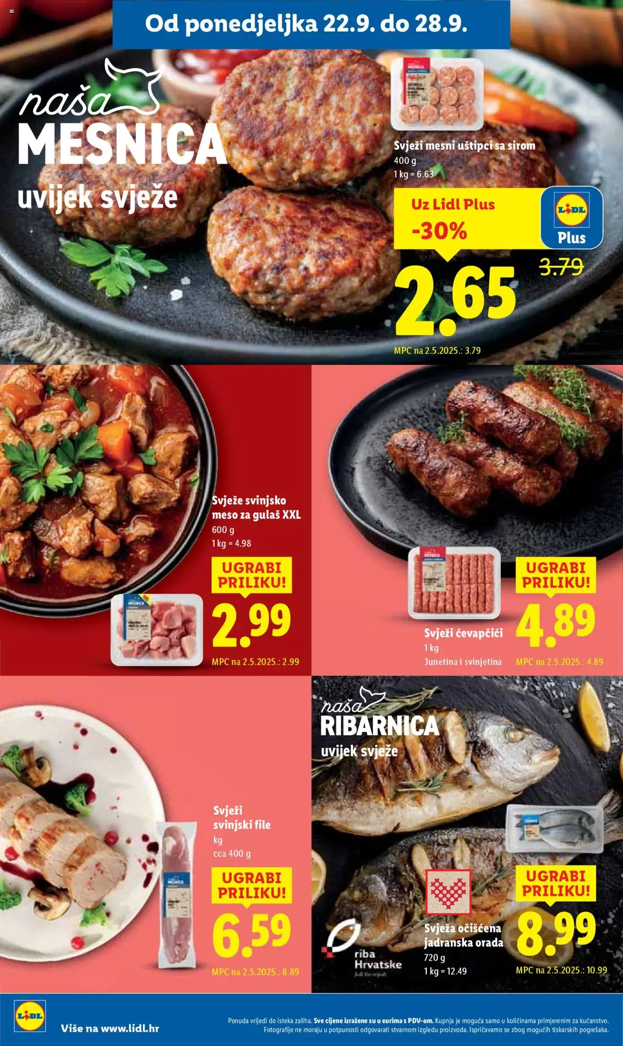 Lidl katalog | vrijedi od 22.09.2025 | Stranica: 6 | Proizvodi: Junetina, Riba, Svinjski file, Ćevapčići