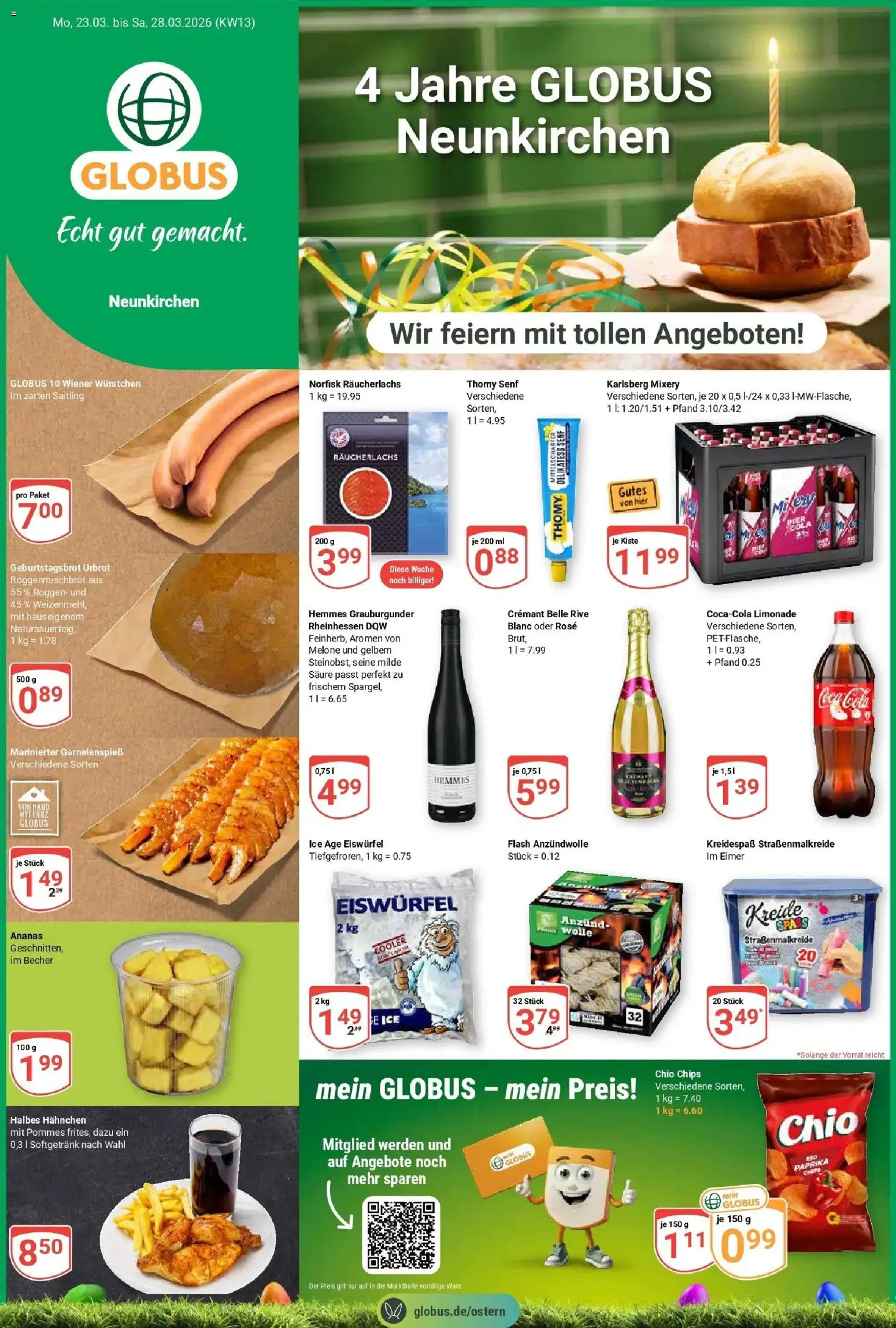 Globus prospekt Neunkirchen	 – gültig ab 23.03.2026 | Seite: 1 | Produkte: Coca cola, Pommes, Räucherlachs, Melone