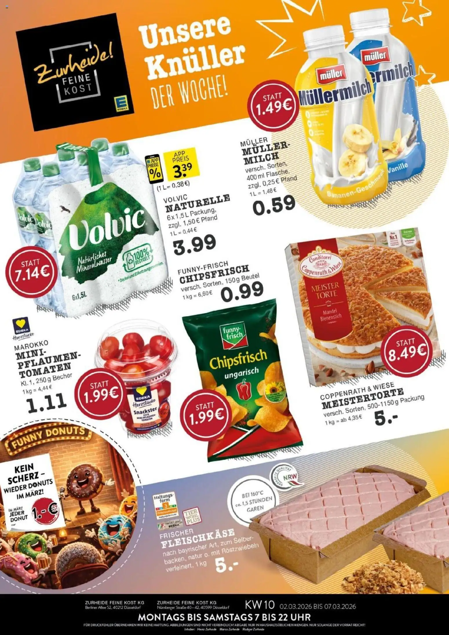 Edeka Zurheide - Broschüre – gültig ab 02.03.2026 | Seite: 1 | Produkte: Pflaumen, Mineralwasser, Donuts, Uhr