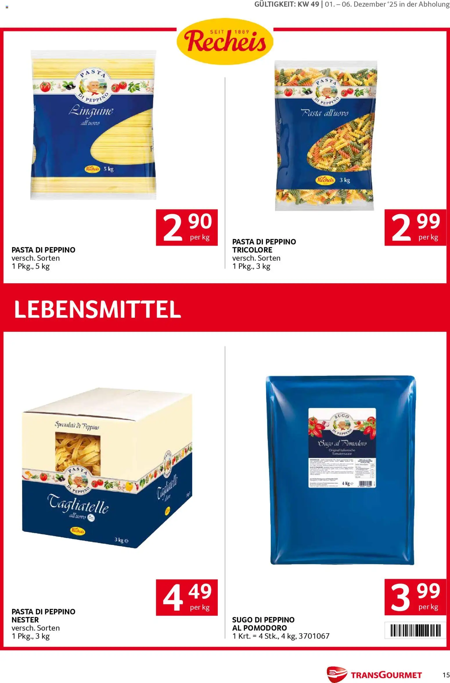 Transgourmet Flugblatt gültig ab 01.12.2025 | Seite: 15 | Produkte: Pasta, Libacomb