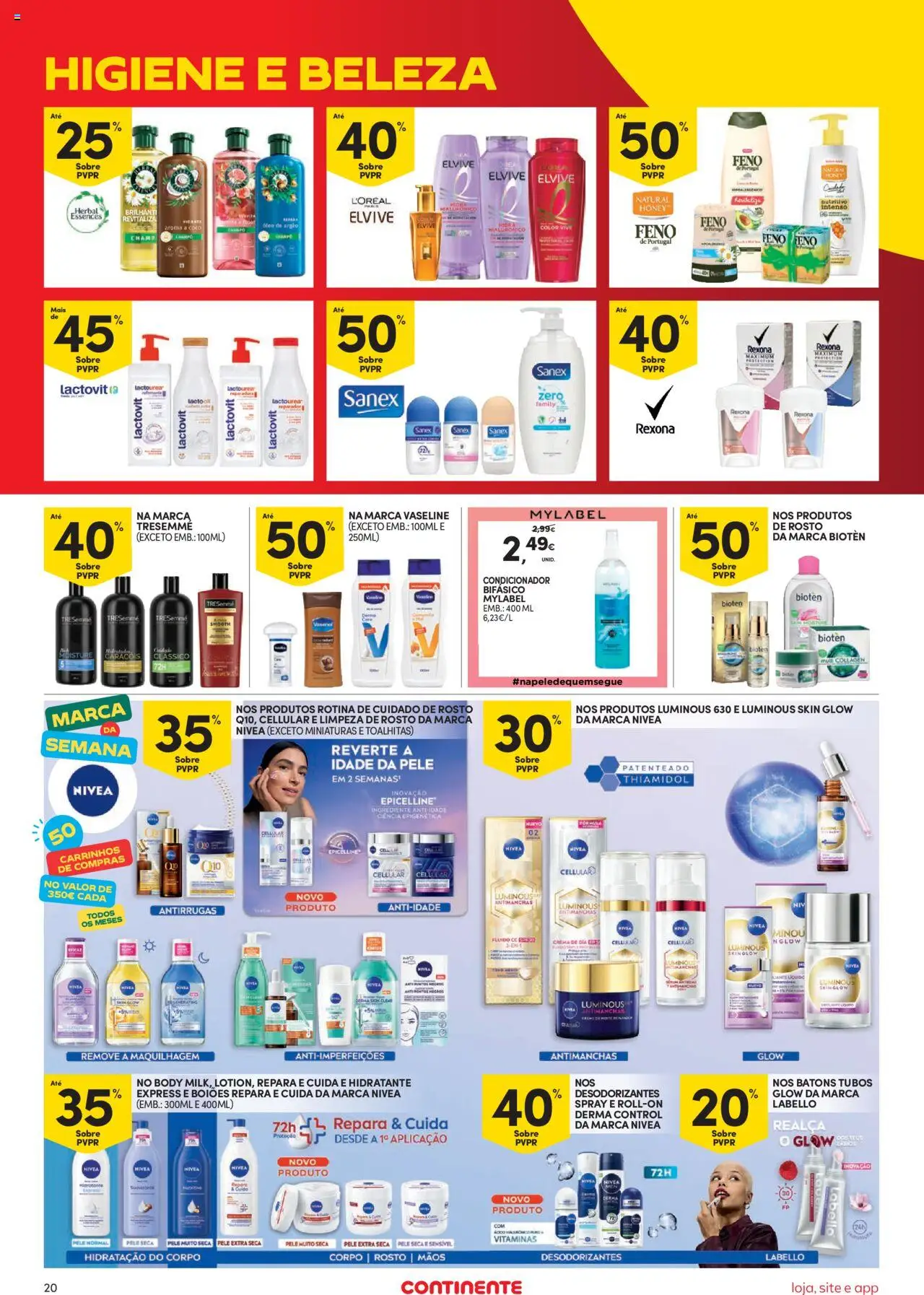 Continente Semanal Continente Bom Dia │ válido de 14.10.2025 | Página: 20 | Produtos: Shampoo, Condicionador, Maquilhagem