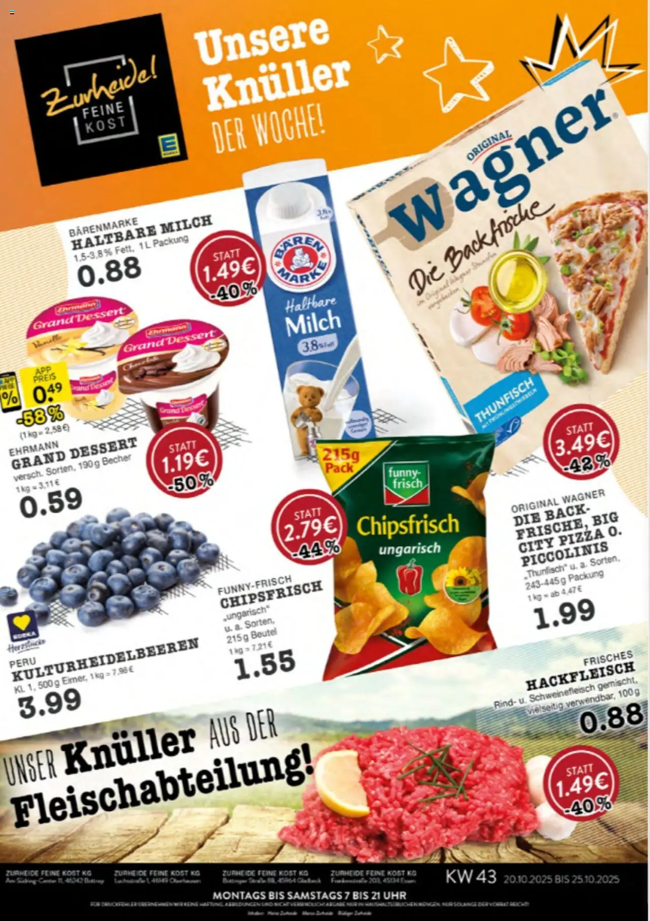 Edeka Zurheide Prospekt 	 – gültig ab 20.10.2025 | Seite: 1 | Produkte: Milch, Thunfisch, Haltbare milch, Schweinefleisch