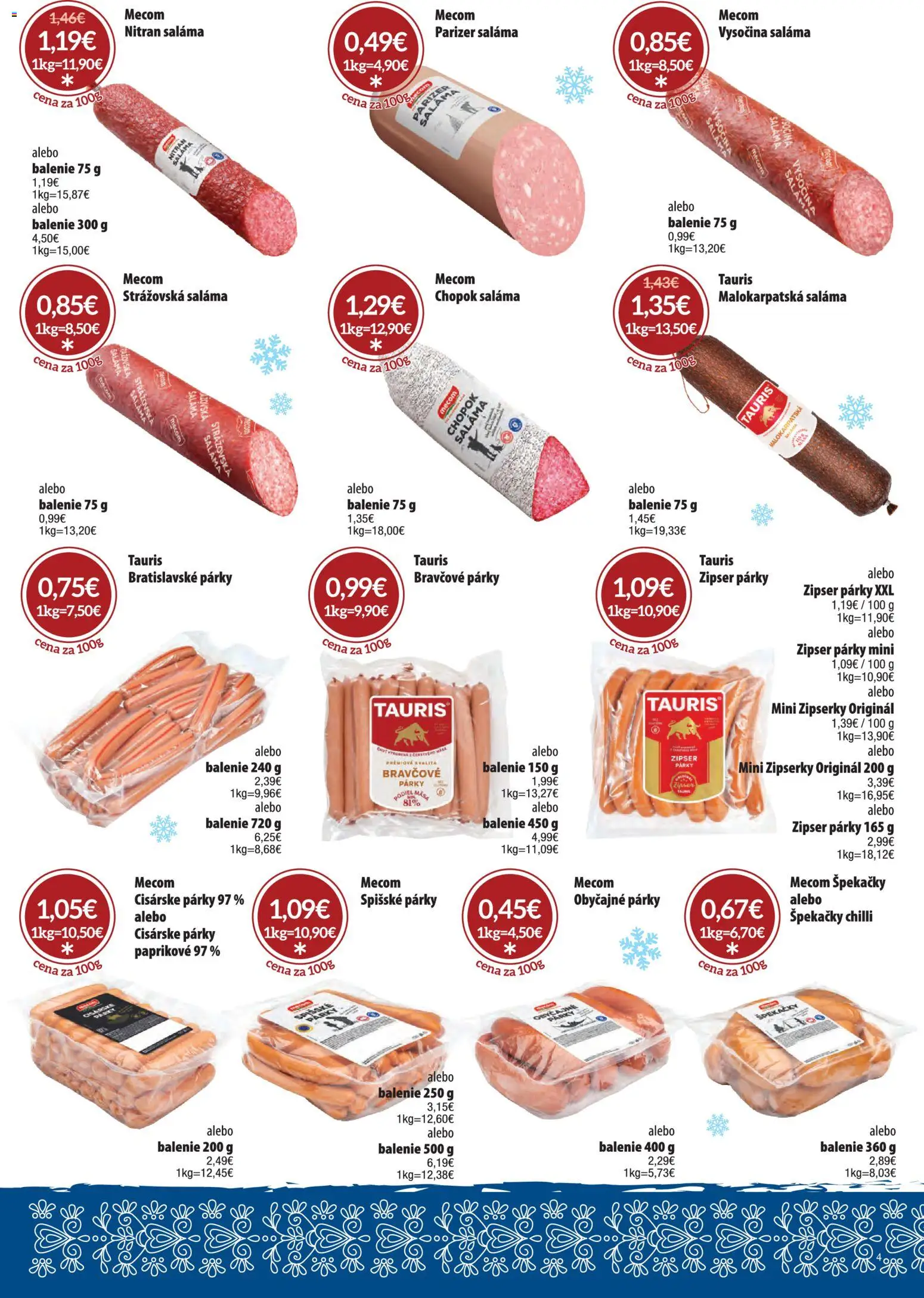 Nové Nitrazdroj akcie – leták je platný od 01.12.2025 | Strana: 4 | Produkty: Saláma, Chilli, Párky