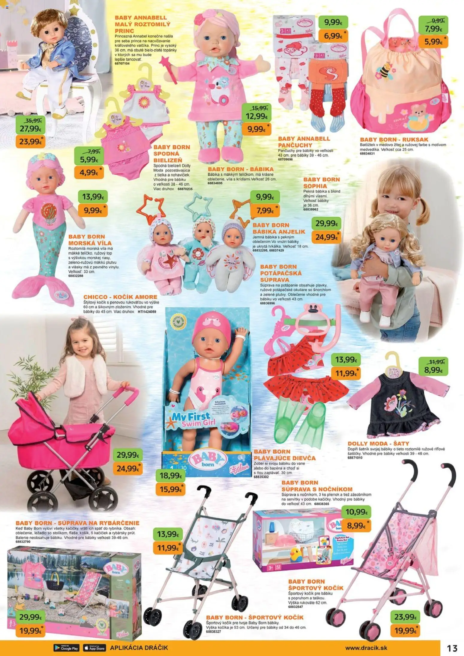 Nové Dráčik akcie – leták je platný od 16.04.2026 | Strana: 13 | Produkty: Šatník, Ležadlo, Šaty, Baby Born