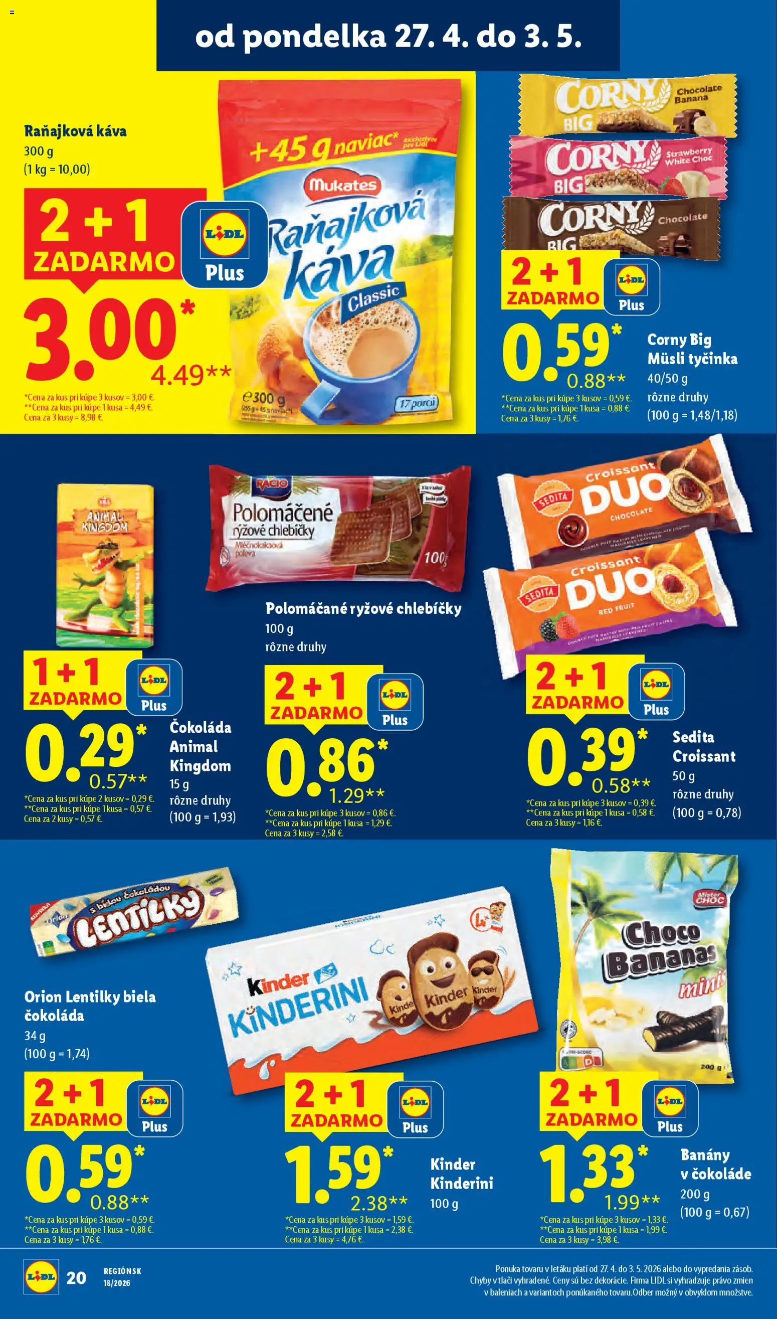 Nové Lidl akcie – leták je platný od 27.04.2026 | Strana: 22 | Produkty: Káva, Croissant, Kinder, Čokoláda