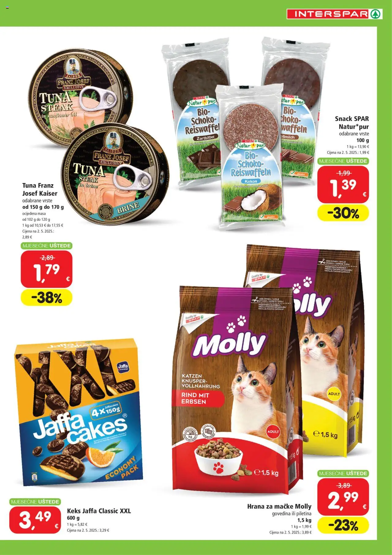 Interspar katalog | vrijedi od 06.08.2025 | Stranica: 3 | Proizvodi: Piletina, Govedina, Keks, Tuna