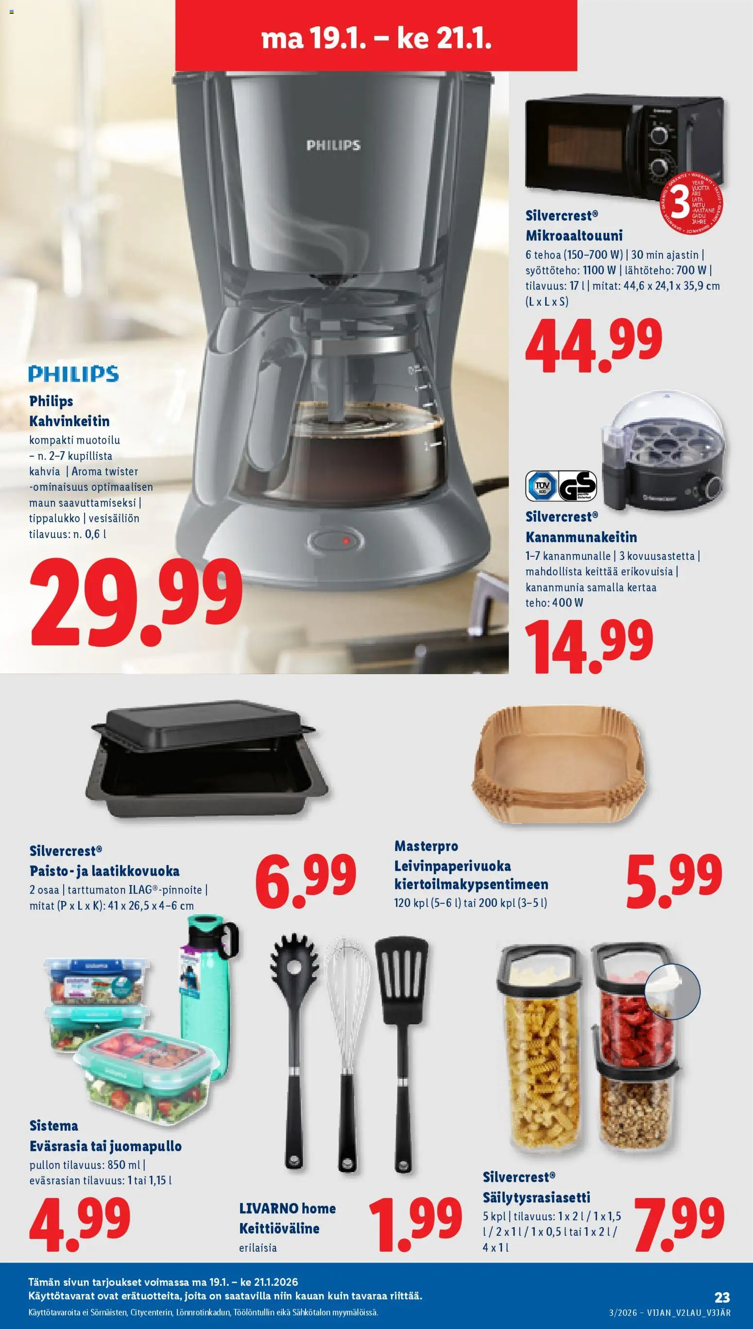 Lidl tarjoukset – voimassa 15.01.2026 alkaen | Sivu: 29 | Tuotteet: Mikroaaltouuni, Kahvinkeitin