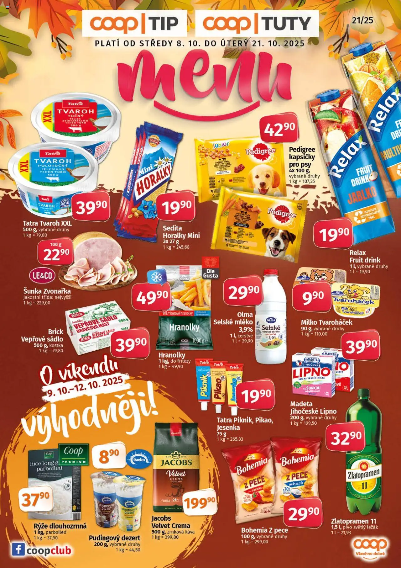 Coop leták - Tuty od 08.10.2025 | Strana: 1 | Produkty: Zlatopramen, Šunka, Tvaroh, Horalky