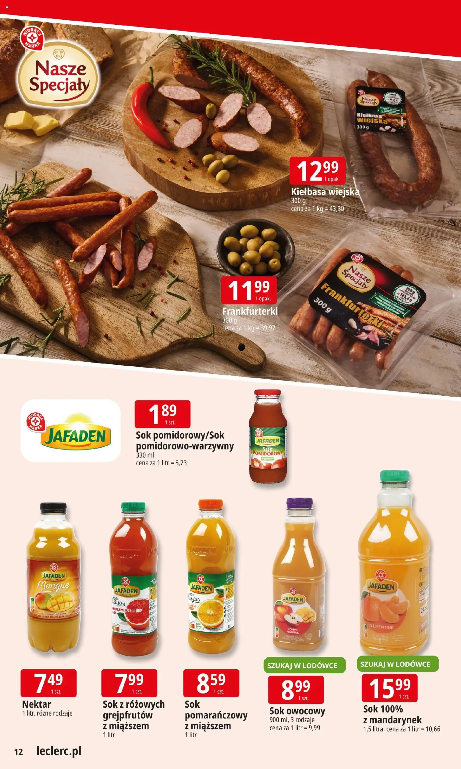 E.Leclerc Gazetka - Warszawa Bielany od 10.11.2025 | Strona: 12 | Produkty: Kiełbasa, Frankfurterki, Sok