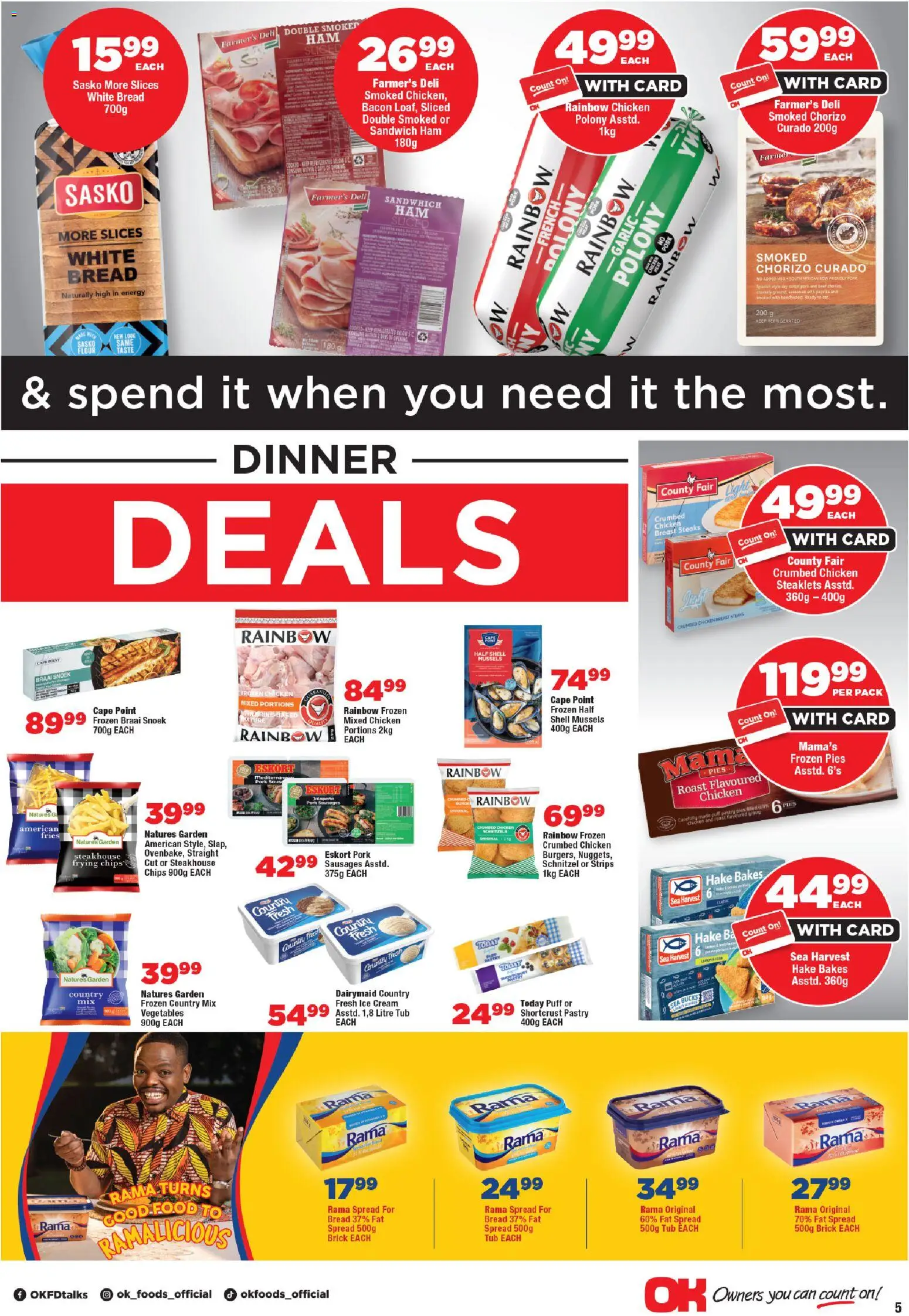 New OK Foods catalogue – valid from 21.01.2026 | Page: 5 | Products: Polony, Pork, Chips, Fat spread