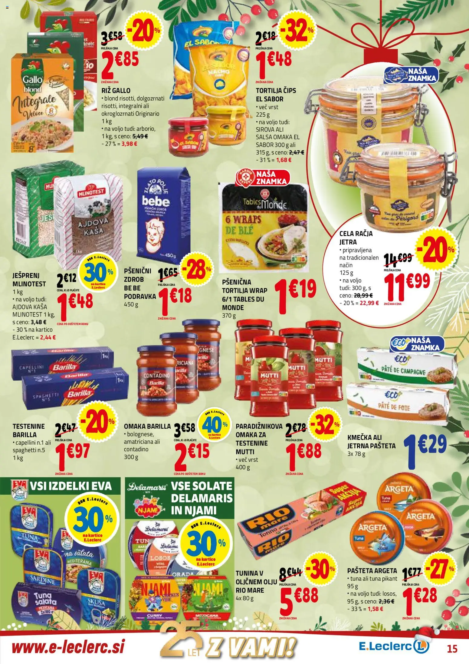 Novi E.leclerc katalog ponudbe – veljaven od 27.12.2025 | Stran: 15 | Izdelki: Pašteta, Riz, Testenine, Omaka