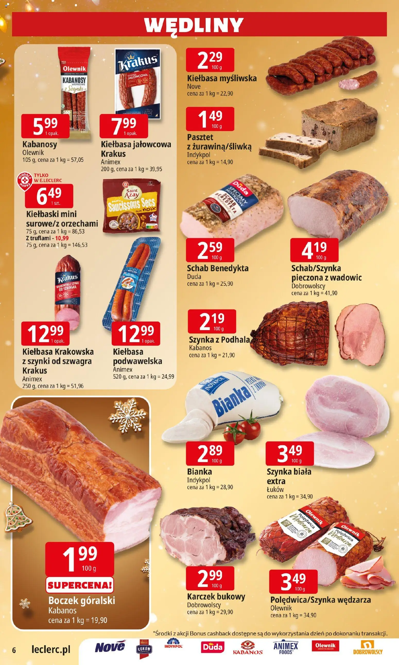 E.Leclerc Gazetka - Zamość od 09.12.2025 | Strona: 6 | Produkty: Schab, Myśliwska, Boczek, Wędliny