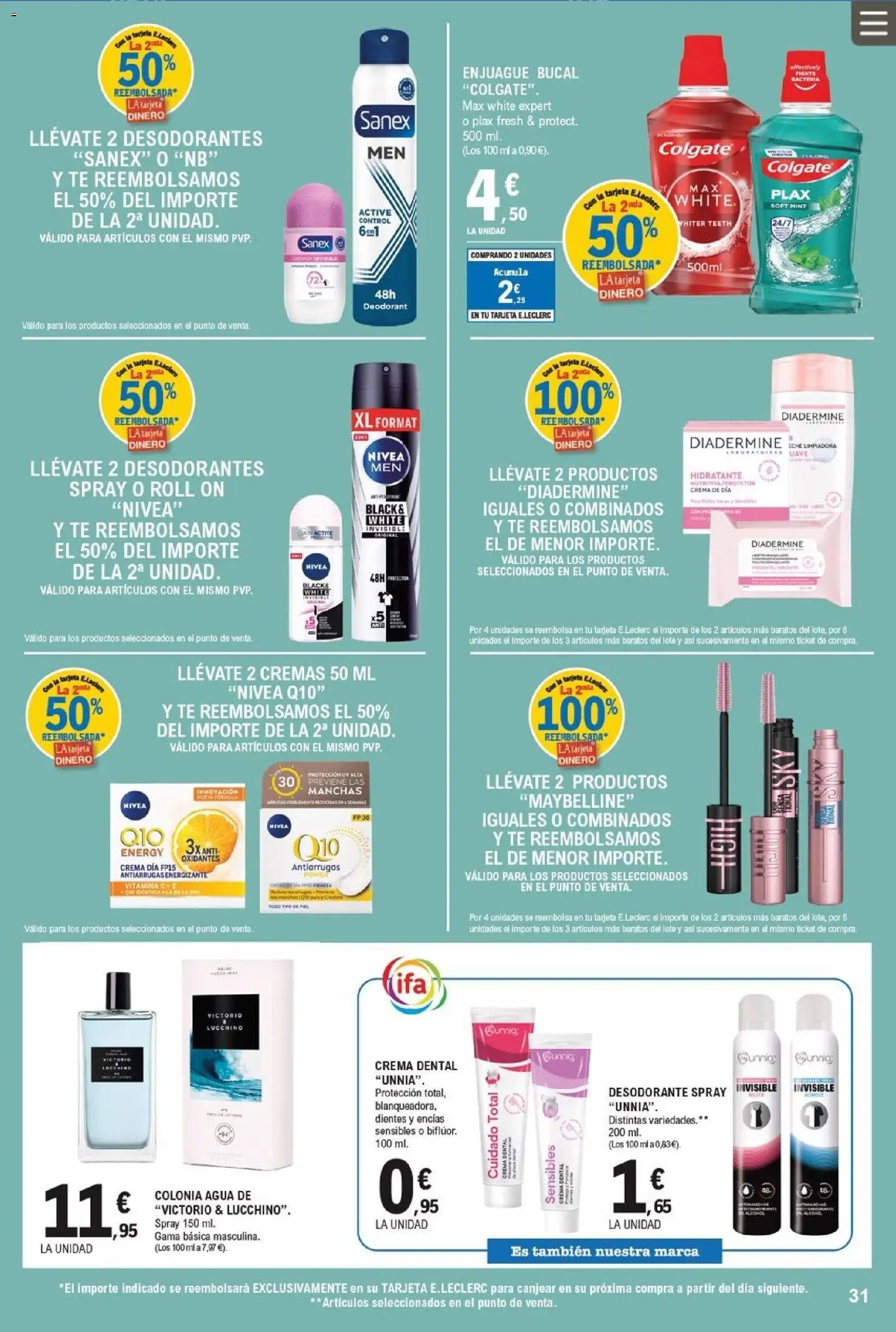E.Leclerc folleto │ válido desde el 25.02.2026 | Página: 31 | Productos: Colonia, Desodorante, Enjuague bucal, Crema de día