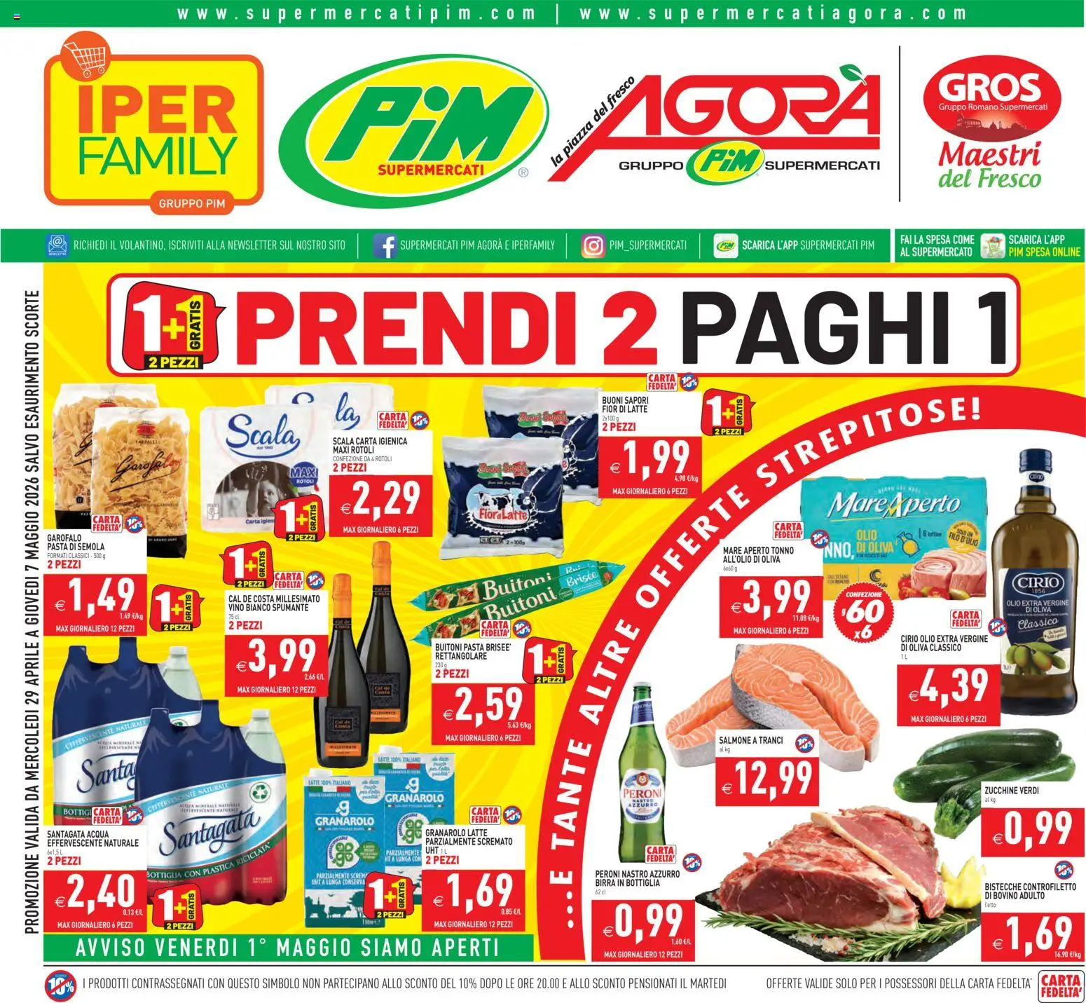 Volantino PIM Supermercati del 29.04.2026 | Pagina: 1 | Prodotti: Carta igienica, Spumante, Tonno, Scala