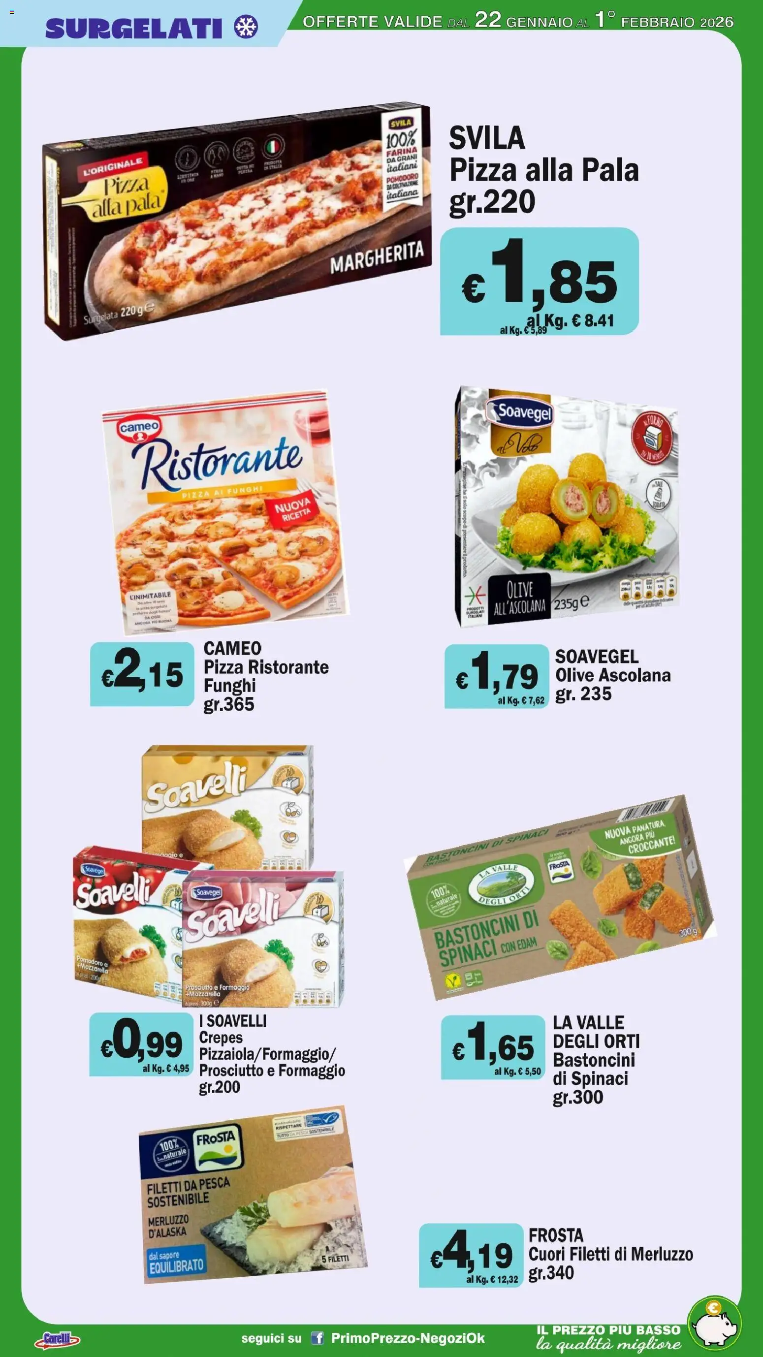 Volantino Primo Prezzo del 22.01.2026 | Pagina: 33 | Prodotti: Merluzzo, Farina, Pesca, Funghi