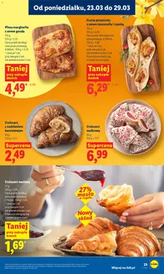 Náhled letáku Lidl Polsko leták od 23.03.2026 | Strana: 23 | Produkty: Prosciutto, Croissant, Pinsa, Mozzarella
