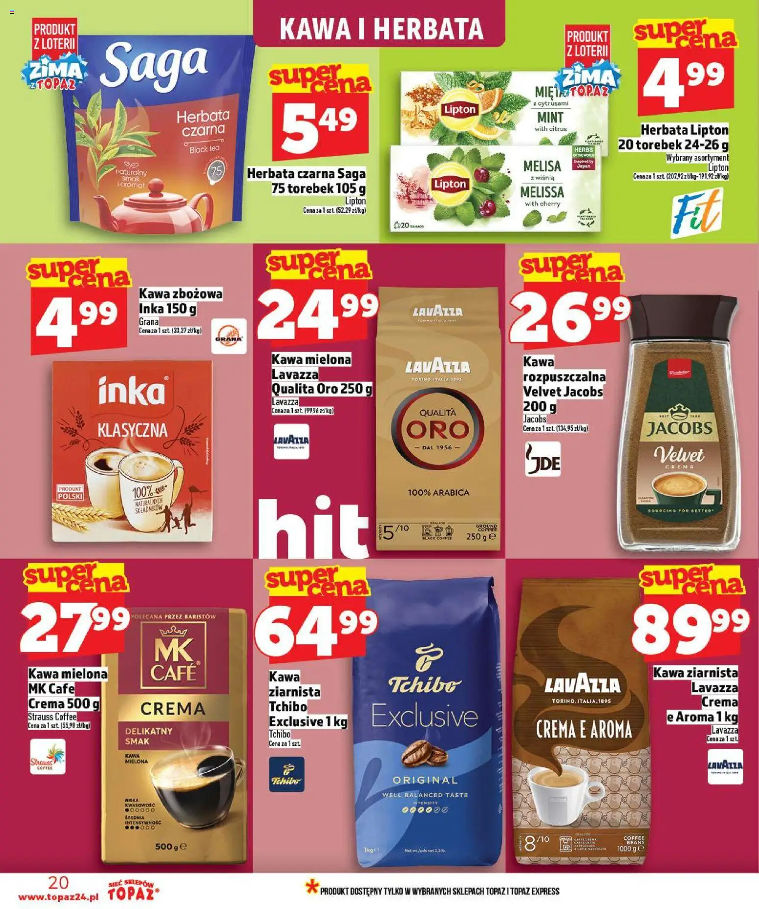Topaz Gazetka od 02.01.2026 | Strona: 20 | Produkty: Lavazza, Herbata lipton, Kawa, Melisa