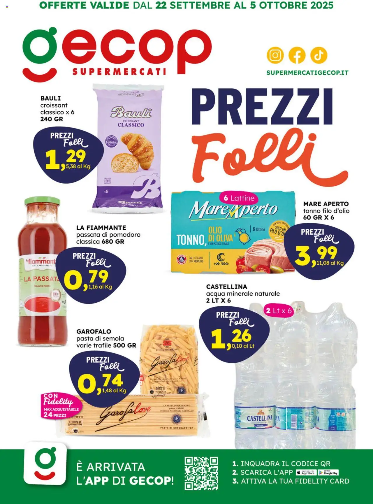 Volantino GECOP del 22.09.2025 | Pagina: 1 | Prodotti: Acqua, Sale, Pasta, Passata di pomodoro