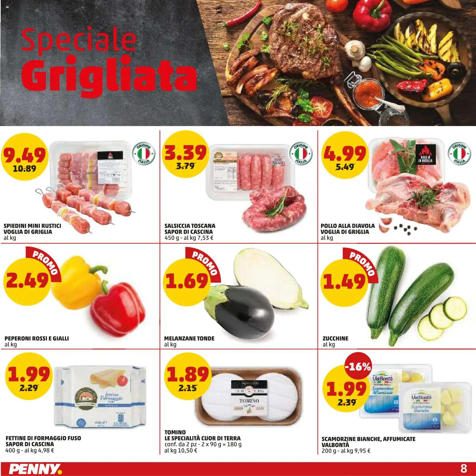 Volantino PENNY del 26.03.2026 | Pagina: 8 | Prodotti: Pollo, Salsiccia, Griglia, Tomino