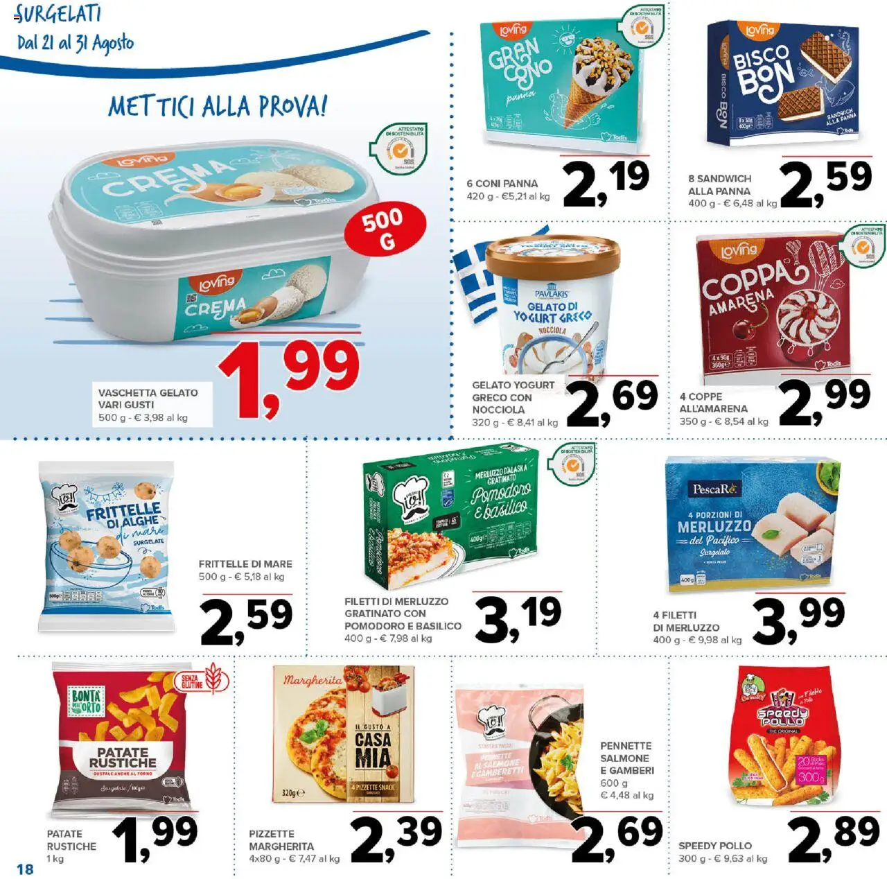 Volantino Todis del 21.08.2025 | Pagina: 18 | Prodotti: Salmone, Pomodoro, Pasta, Pennette