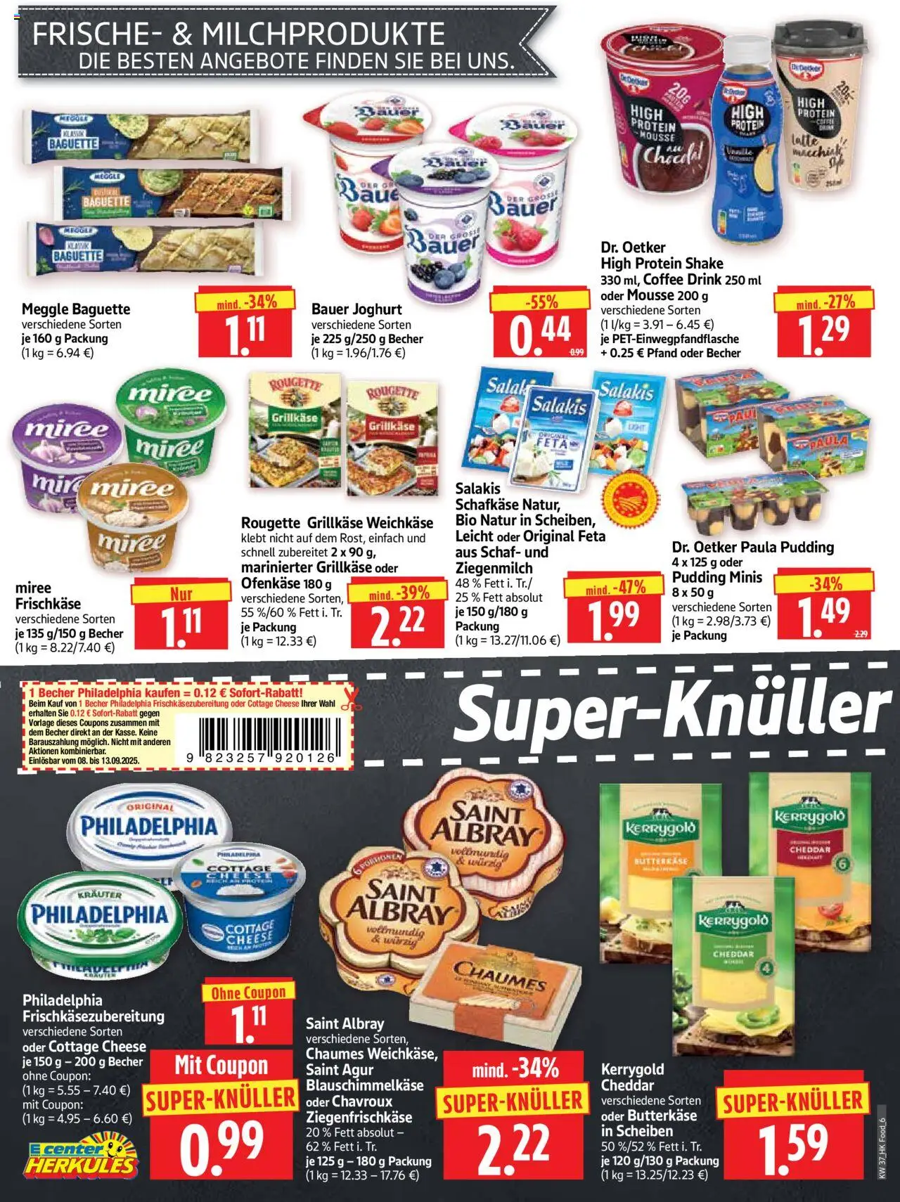 HERKULES Prospekt 	 – gültig ab 08.09.2025 | Seite: 6 | Produkte: Feta, Philadelphia, Bauer joghurt, Frischkase