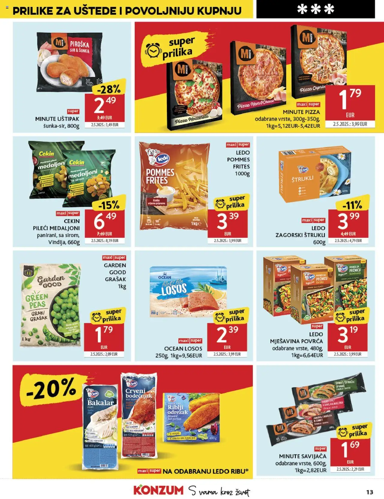 Konzum HR akciós ujság - amely érvényes a következő dátumtól: 13.08.2025 | Oldal: 13 | Termékek: Mozzarella, Pizza