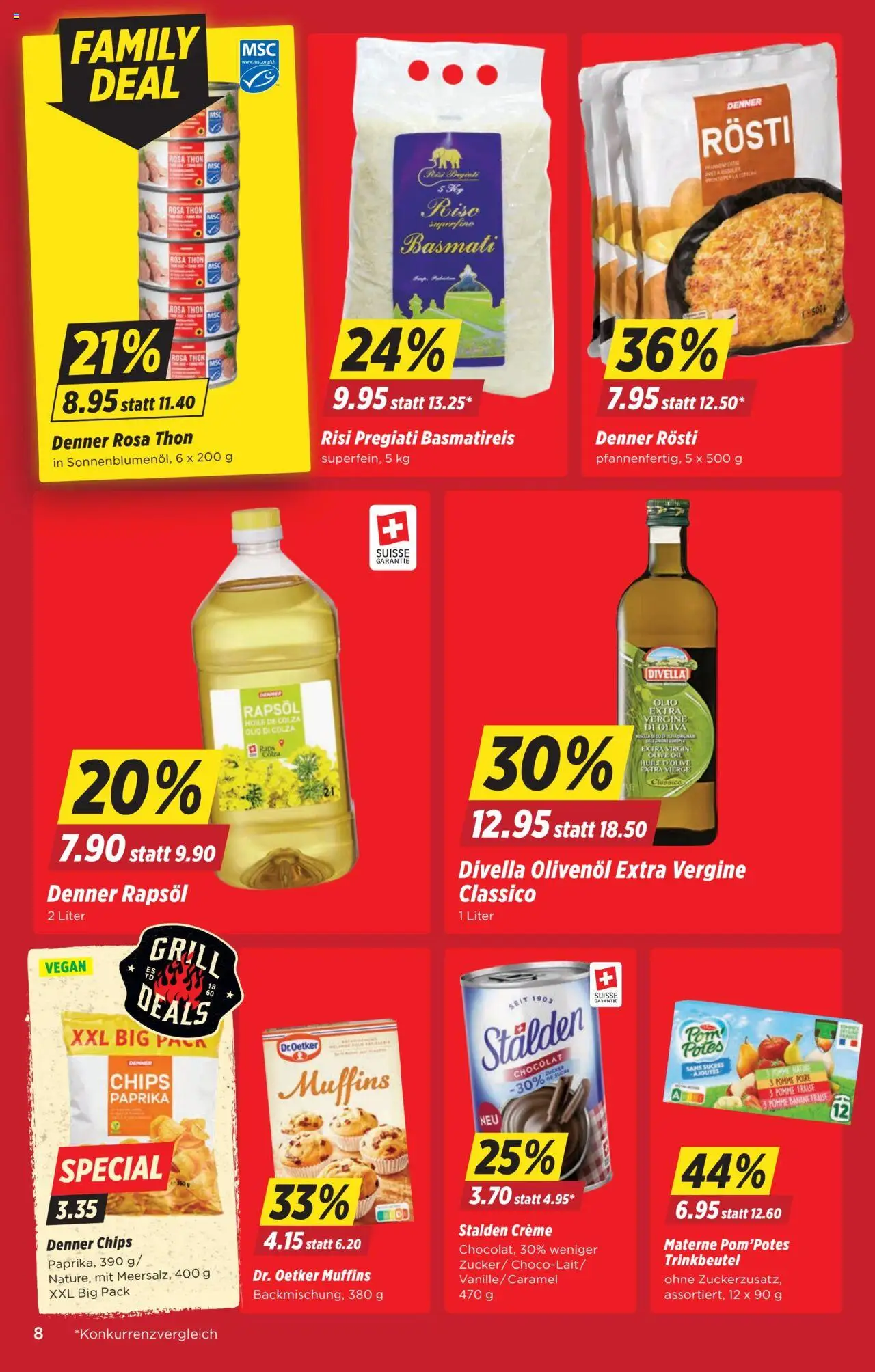 Denner Aktionen ab 17.06.2025 | Seite: 8 | Produkte: Basmatireis, Chips, Zucker, Creme